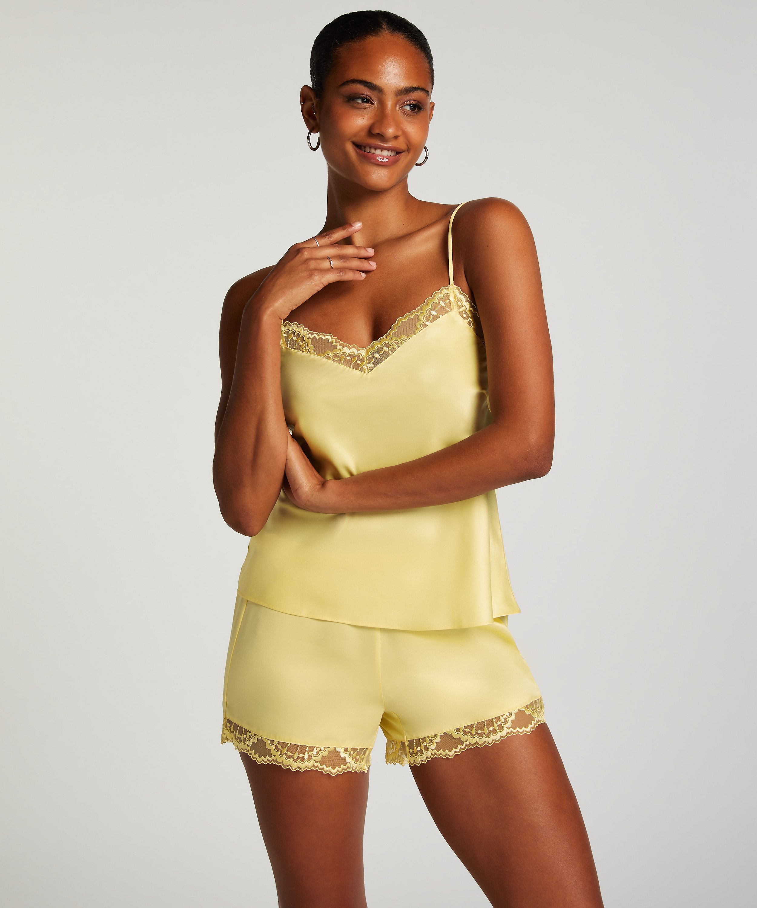 Satin Lace cami top, Yellow, main