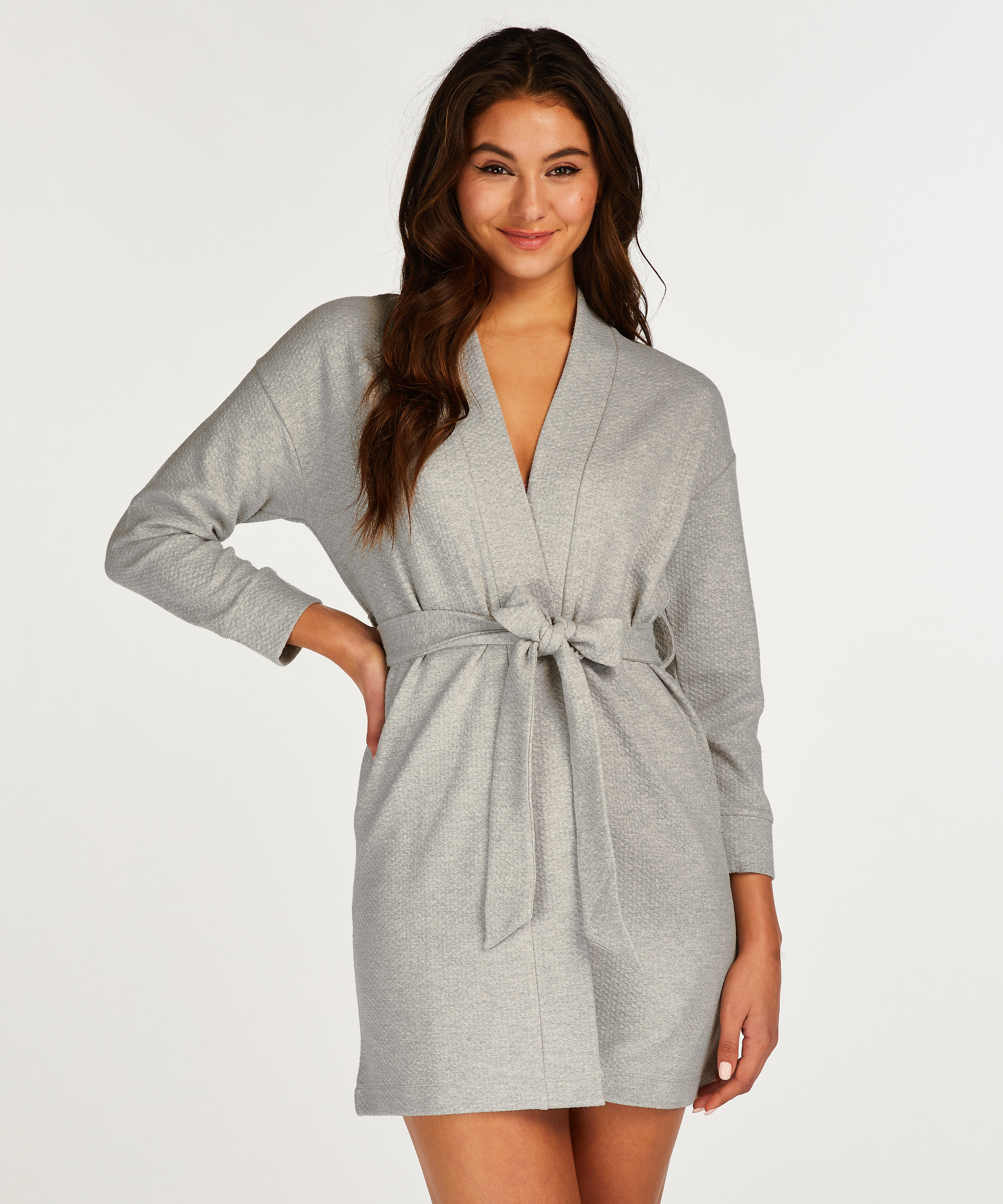 Jacquard Bathrobe, Grey, main