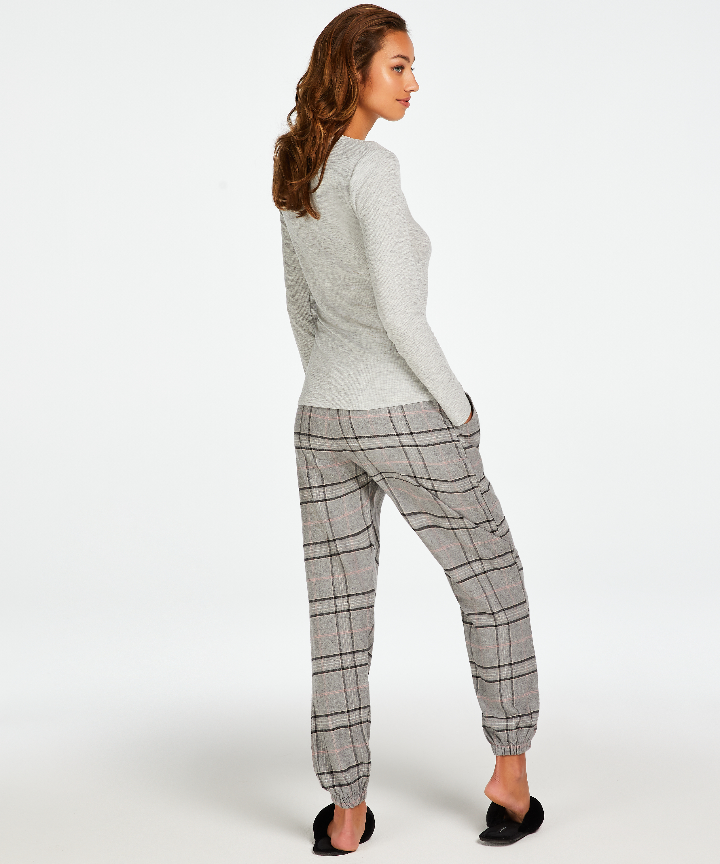 Petite Twill Check Pyjama Pants, Grey, main