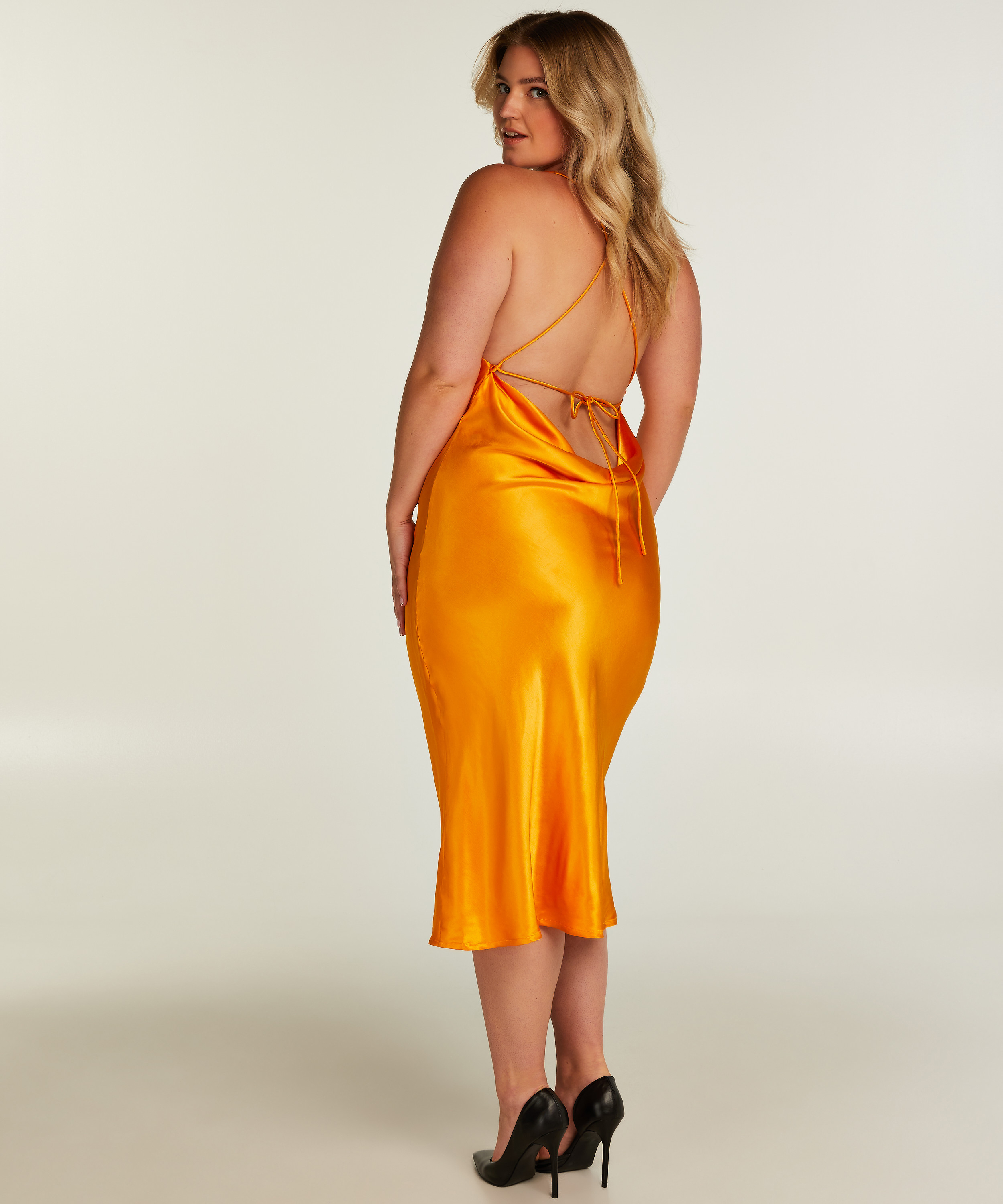 Satin Midi Dress, Orange, main