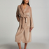 Long Fleece Ribbed Bathrobe, Beige
