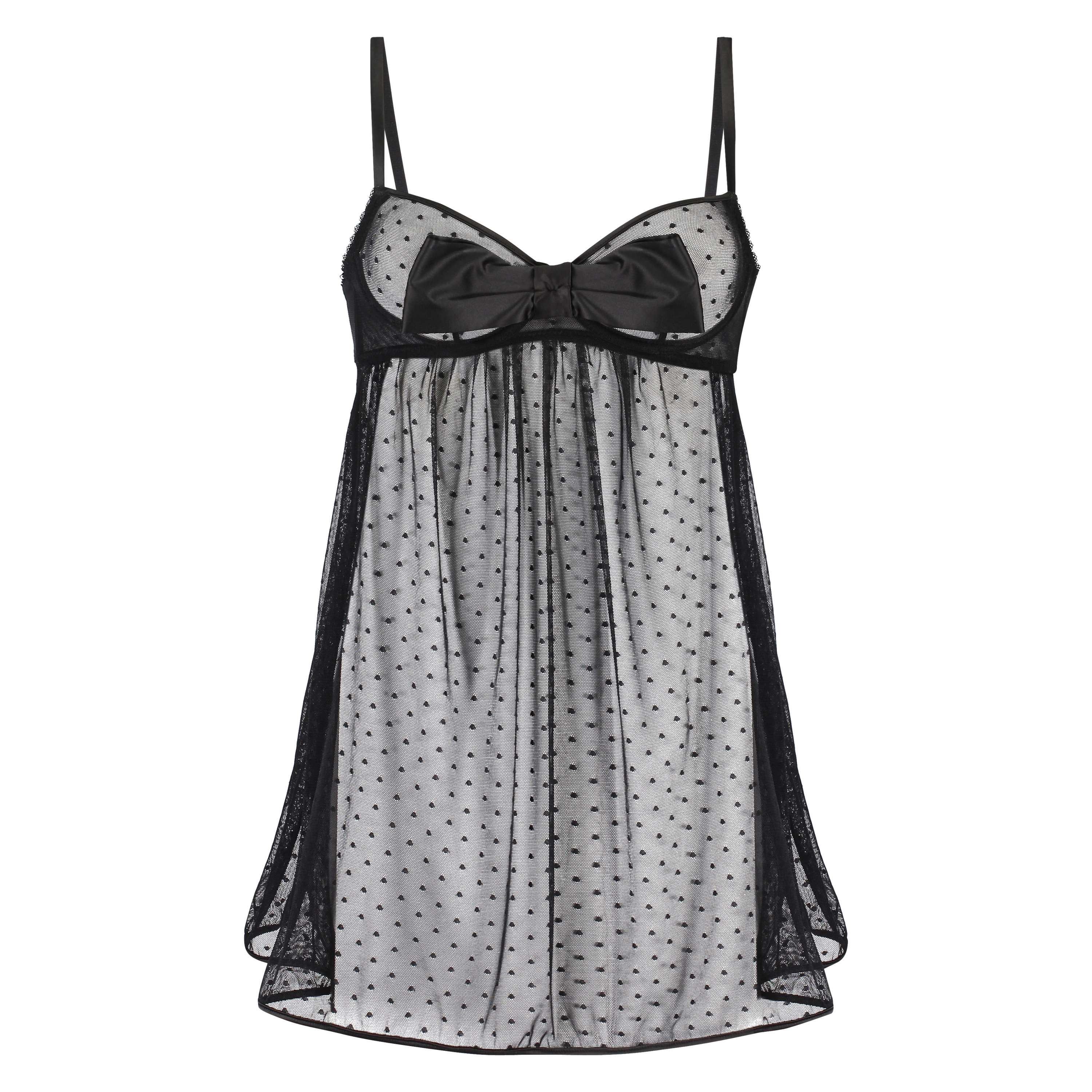 Bow Dotted Mesh Underwired Slip Dress, Black, main