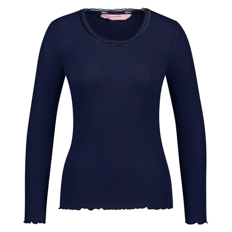 LS ribbed top R-neck, Blue
