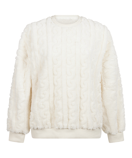 Top Cable Fleece, White