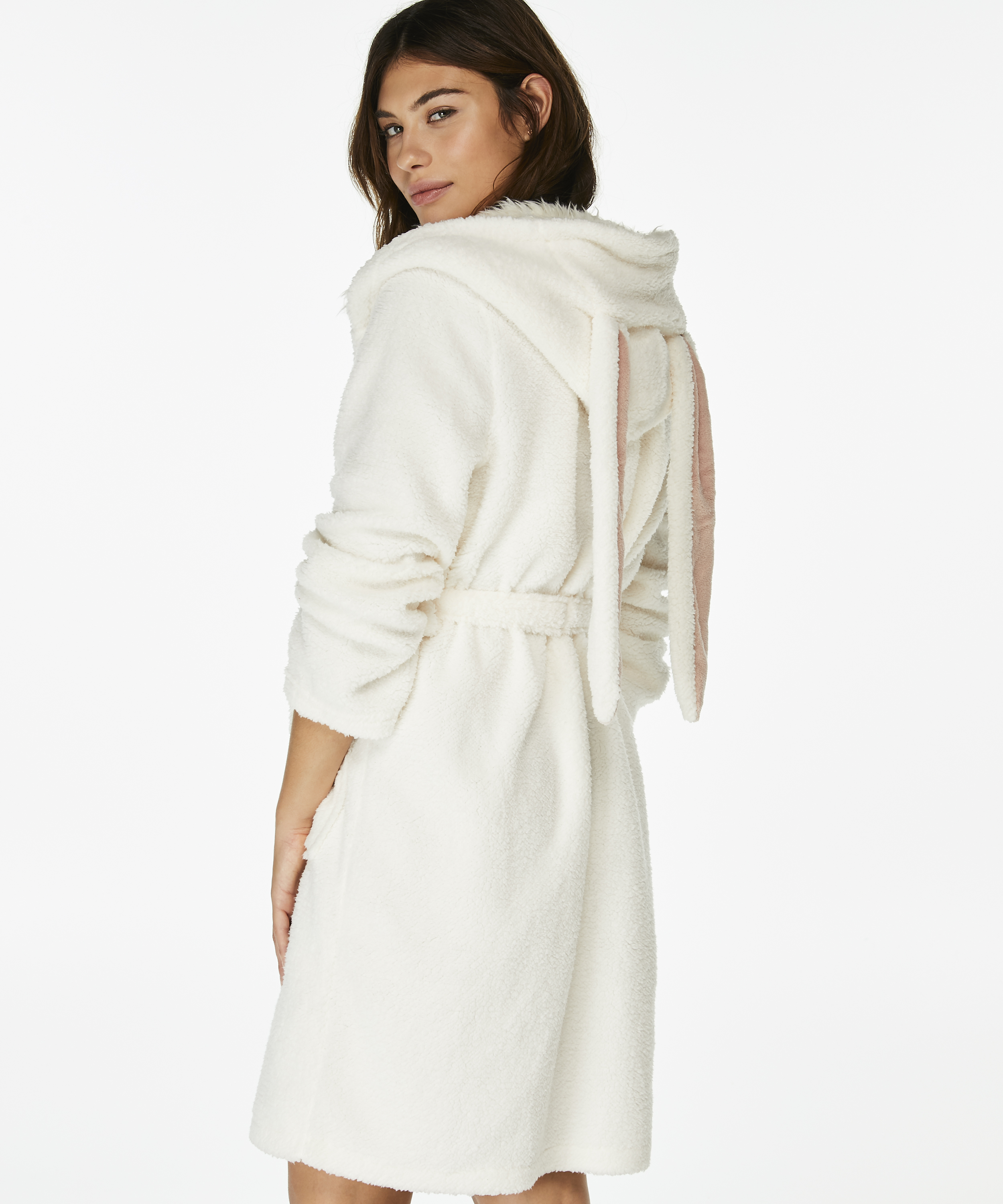 Fleece Bathrobe, White, main