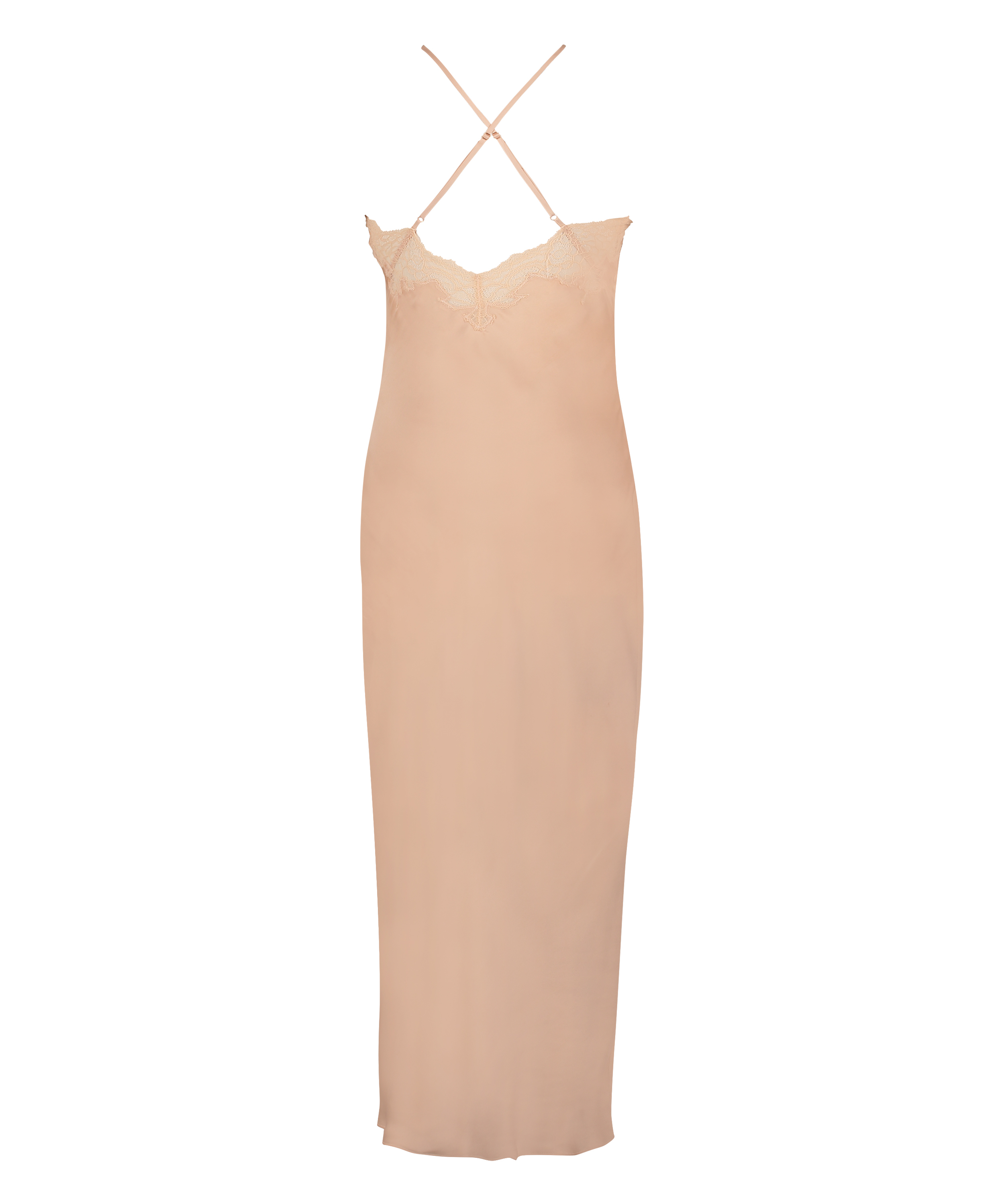 Long Satin Slip Dress, Beige, main