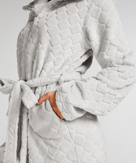 Zip Fleece Bathrobe, Grey