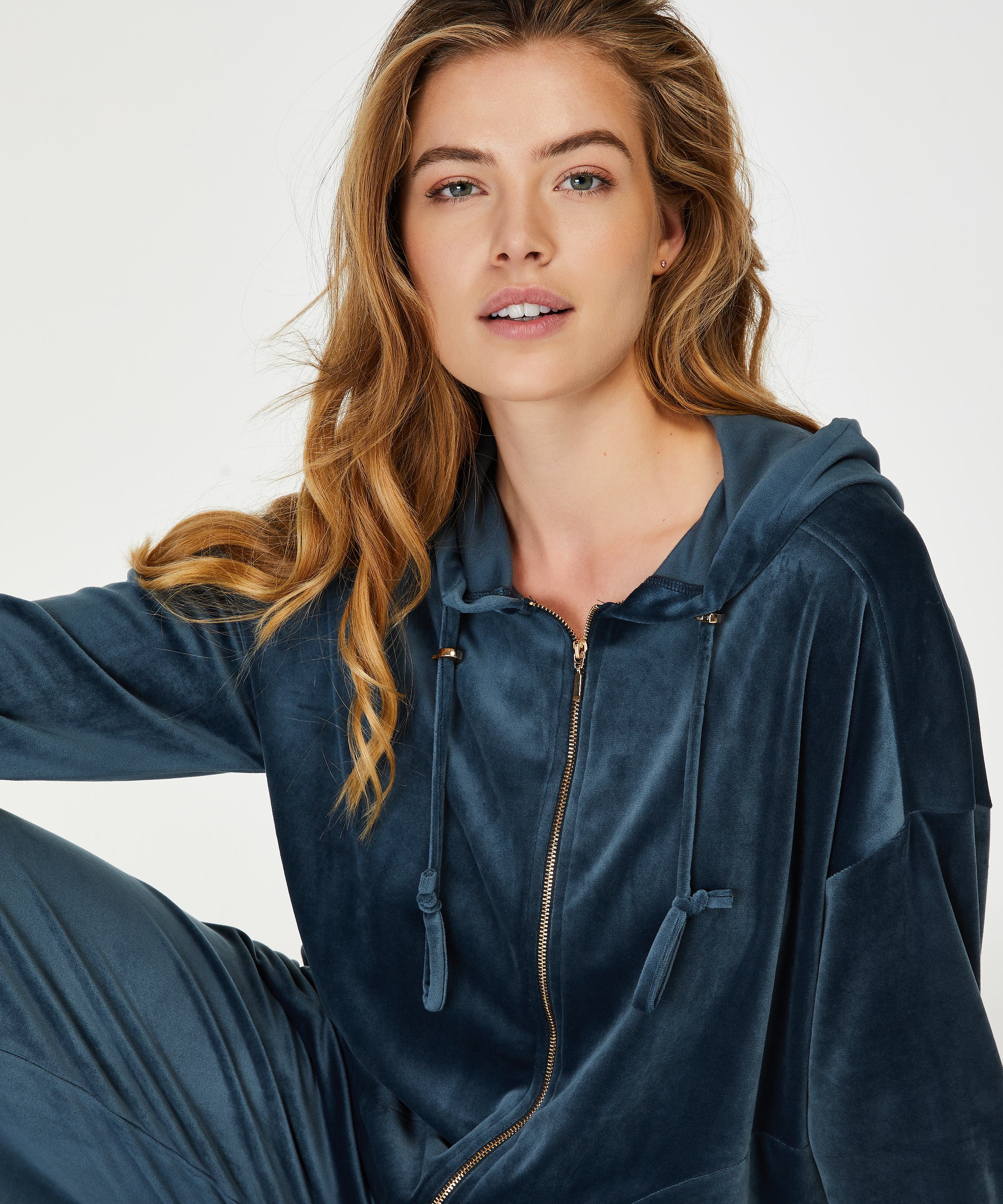 Velvet hoodie jacket, Blue, main