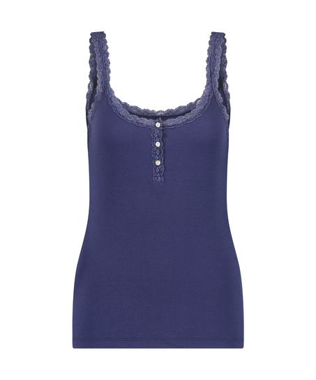 Ribbed Lace Singlet, Blue