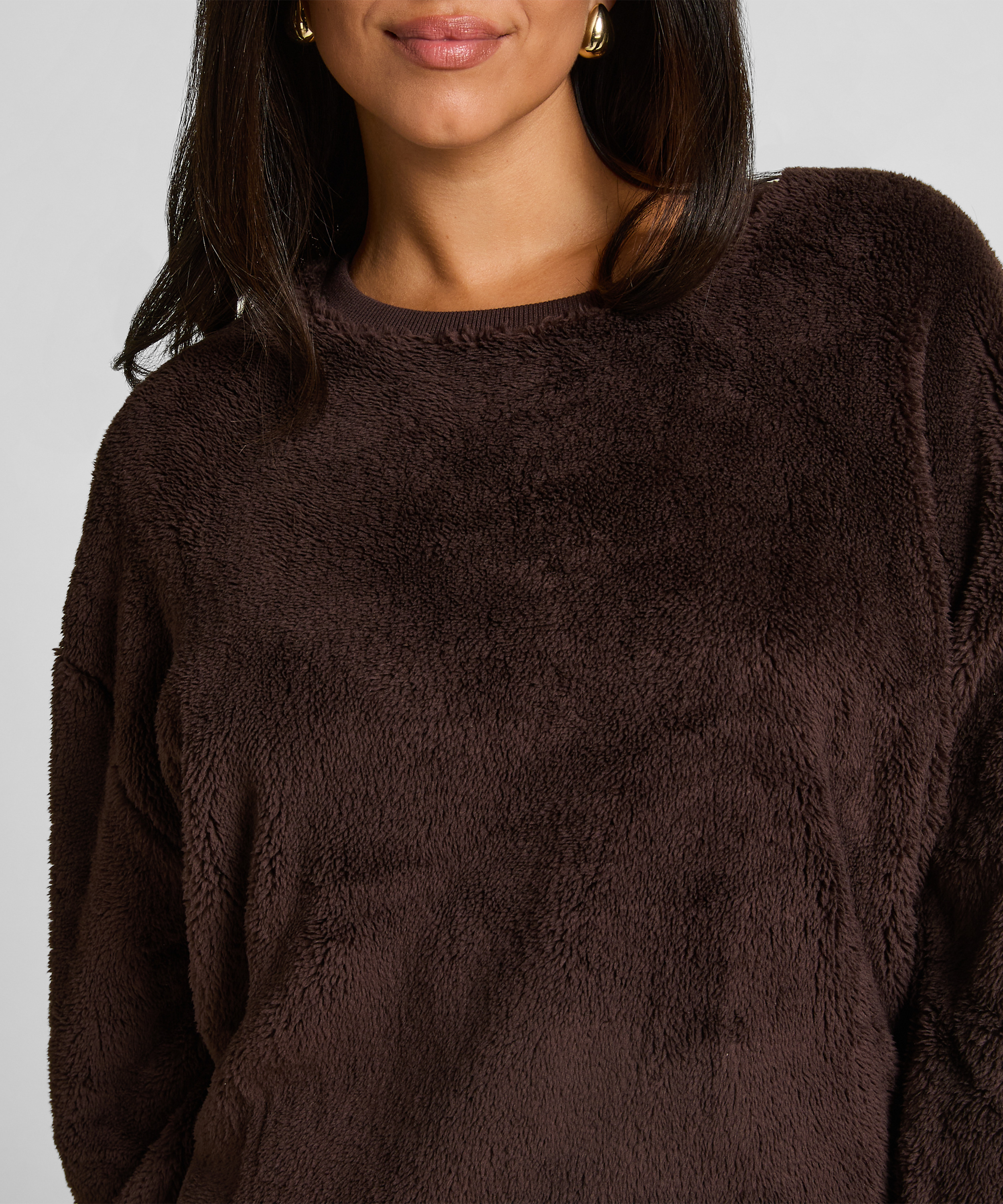 Longsleeved Top Fluffy Fleece, Brown, main