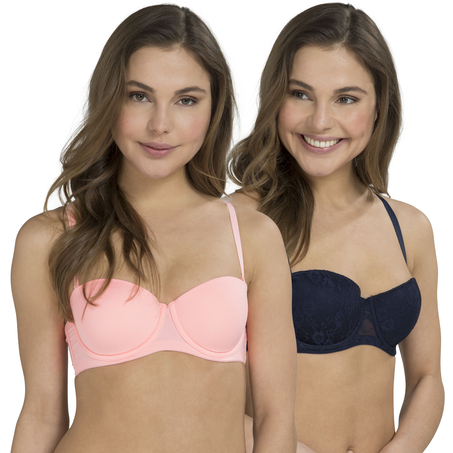 2 Strapless Padded Underwired Bras Lace, Blue
