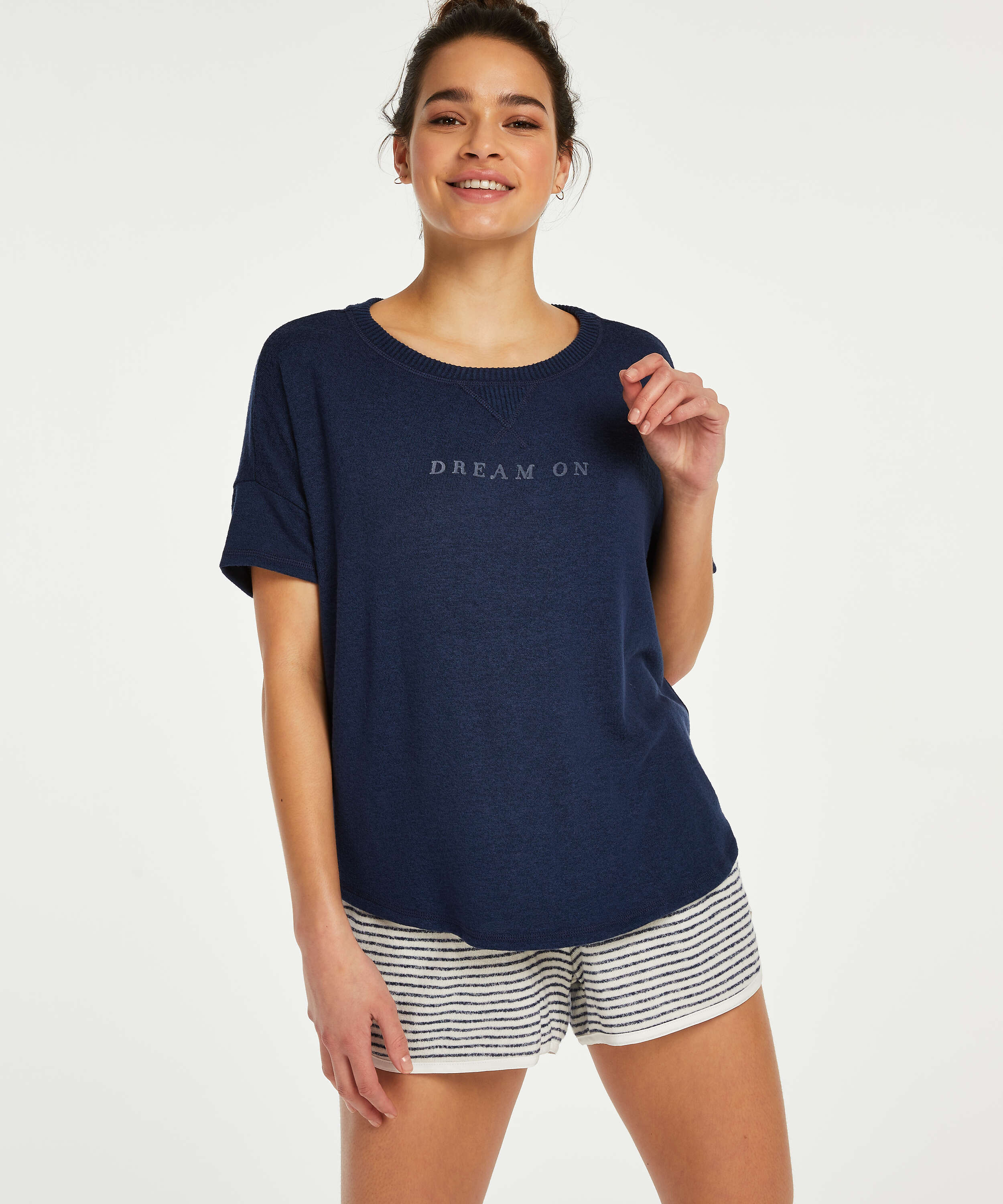 Short sleeve pyjama top in brushed jersey, Blue, main