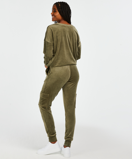 Velvet Jogging Pants Cargo, Green