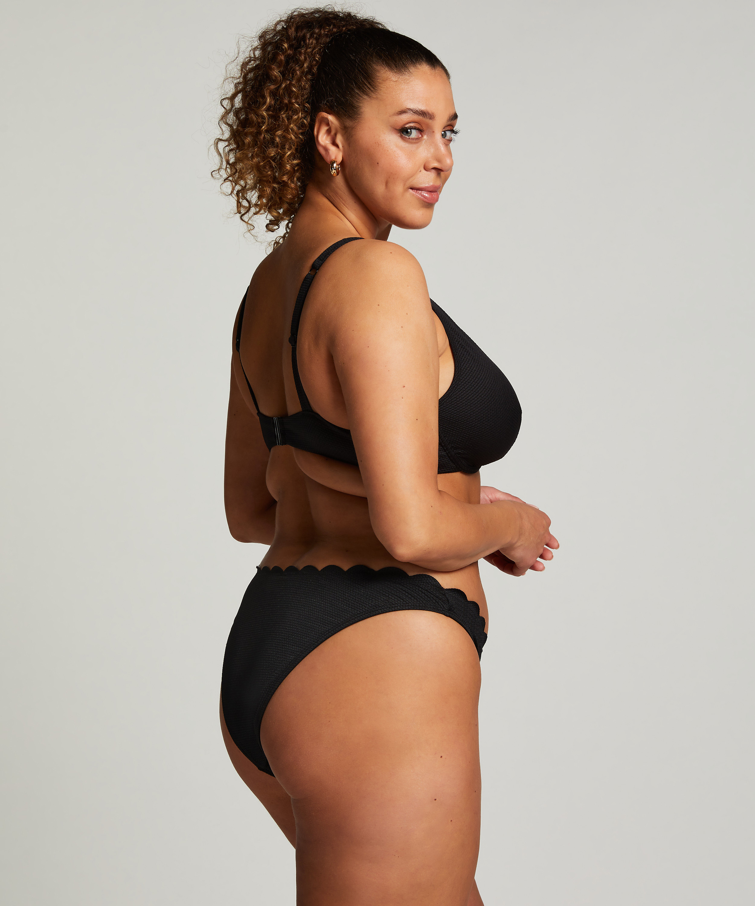 Scallop High-Leg Bikini Bottoms, Black, main