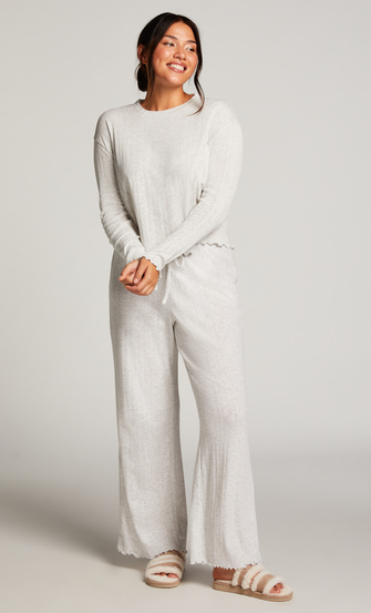 Pointelle Long-Sleeved Pyjama Top, Beige