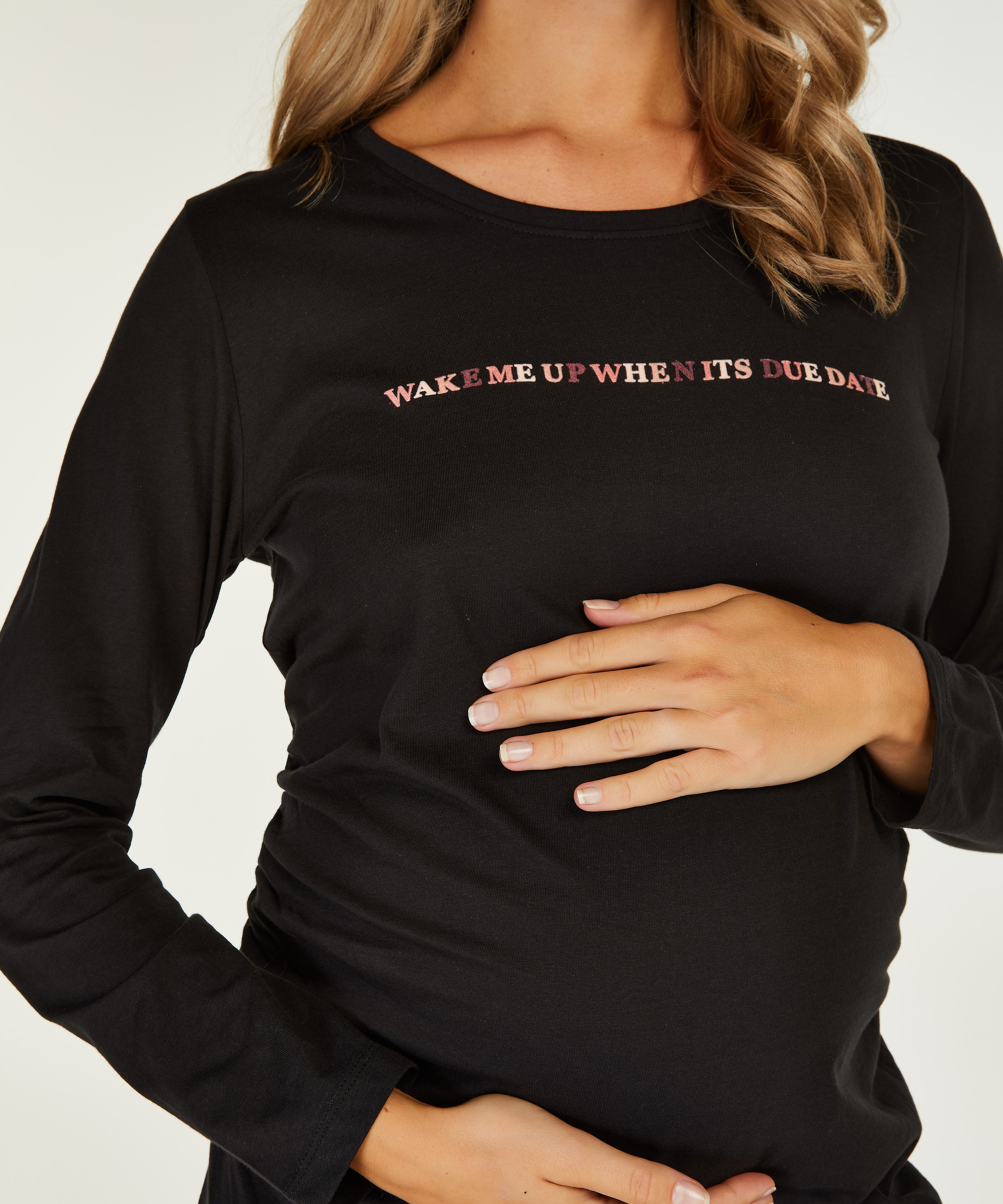 Maternity Long-Sleeved Nightshirt, Black, main