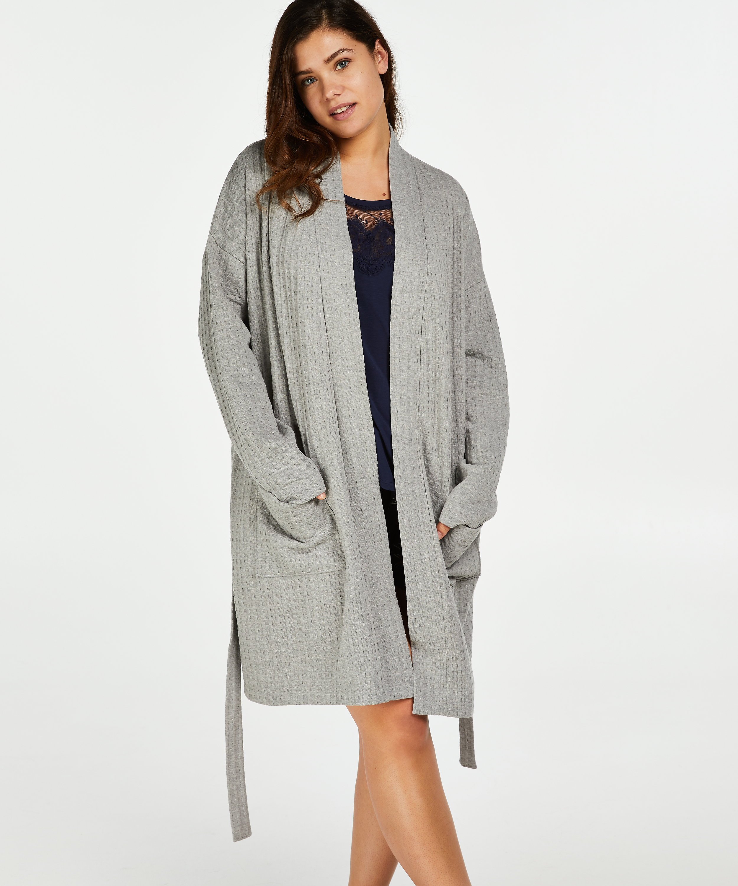 Waffle Bathrobe, Grey, main