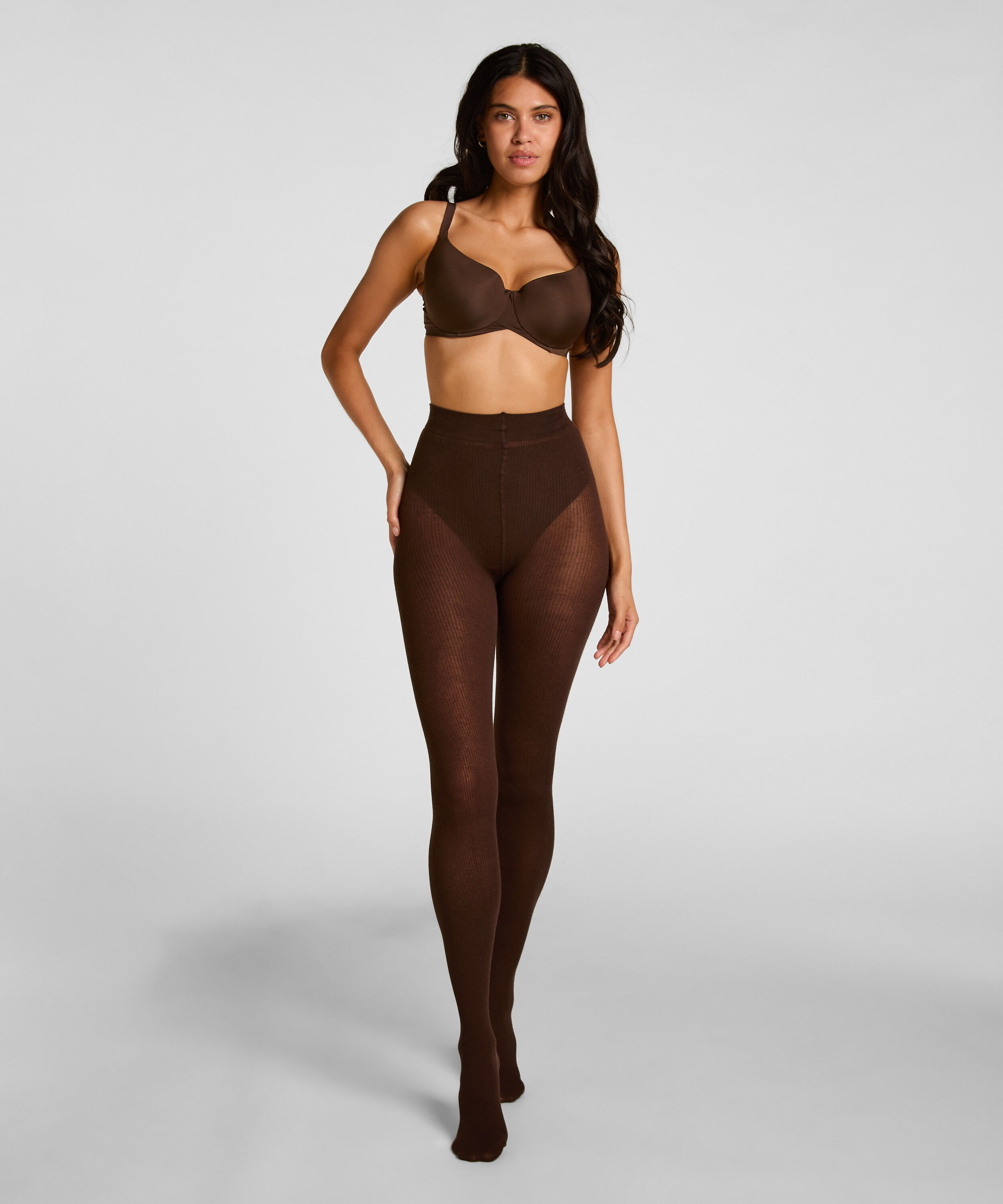 Tight Rib Knit Cashmere Blend, Brown Tight Rib Knit Cashmere Blend, Brown