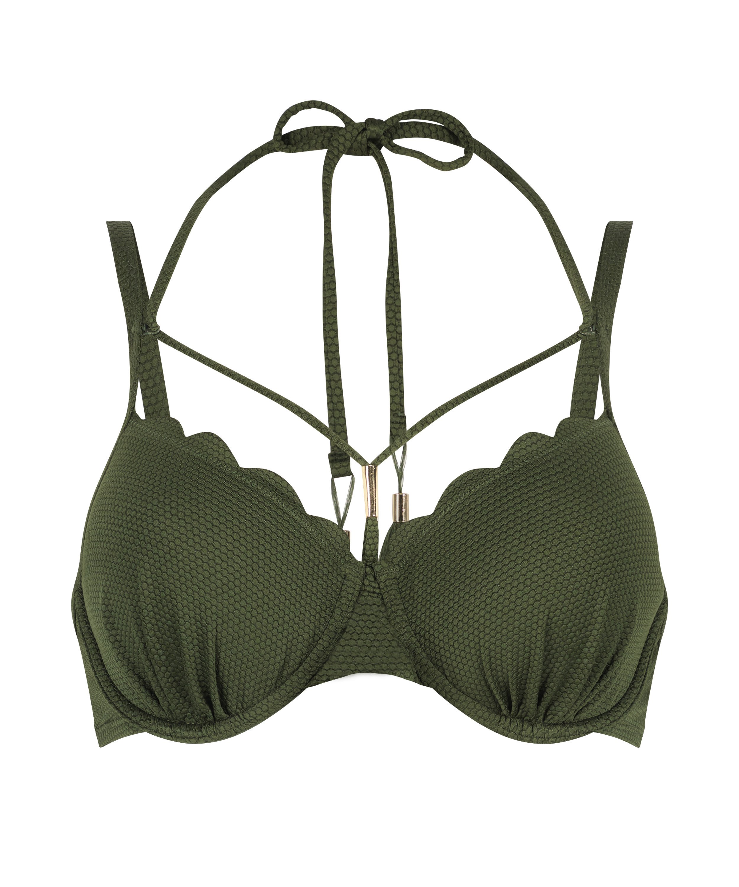 Scallop Padded Underwired Bikini Top, Green, main
