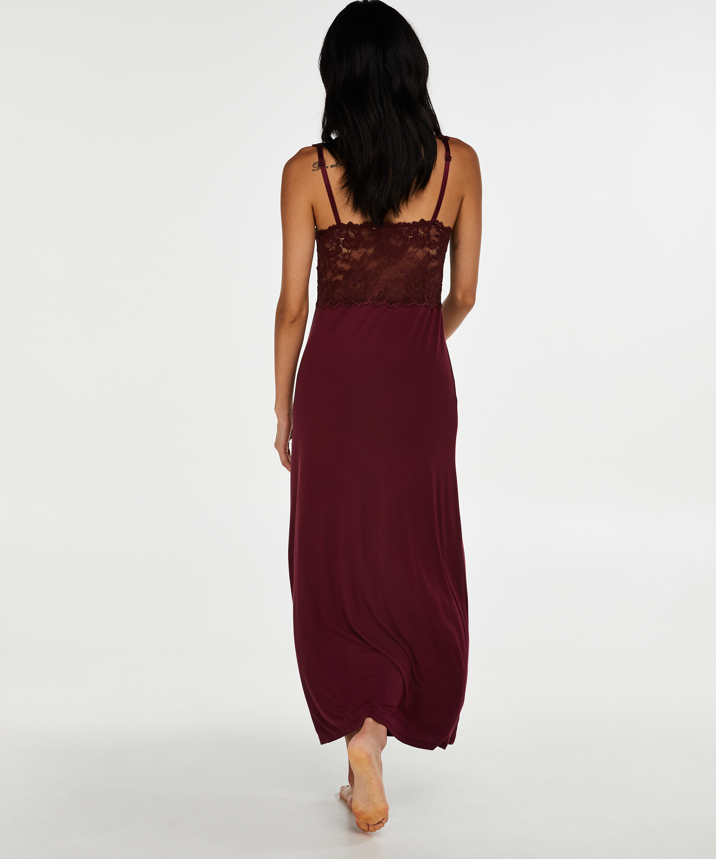 Long slip dress Modal lace, Red, main