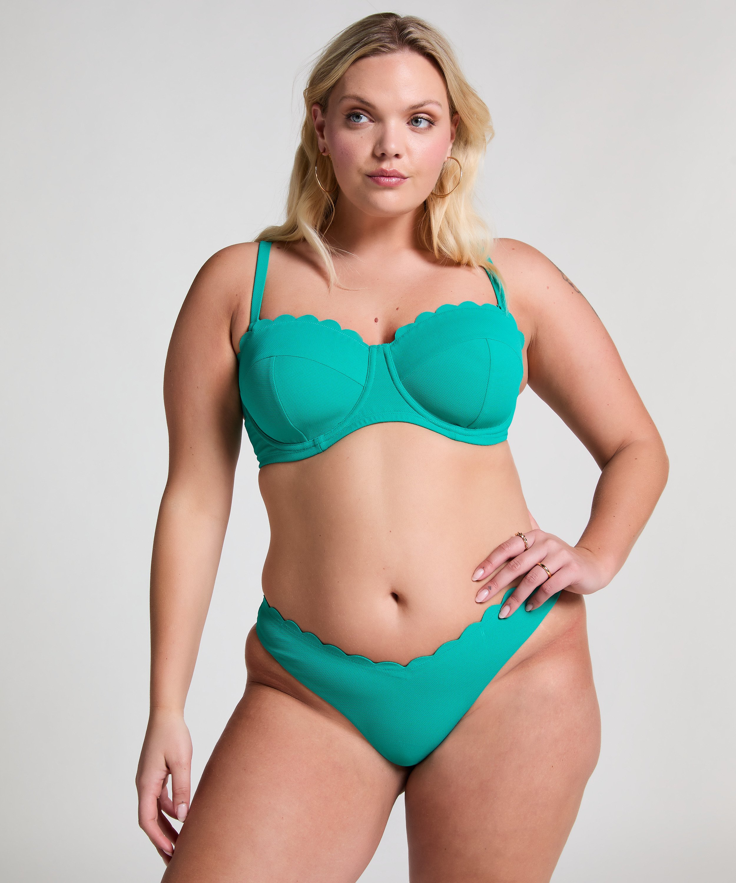 Scallop Padded Strapless Underwired Bikini Top Cup E +, Green, main