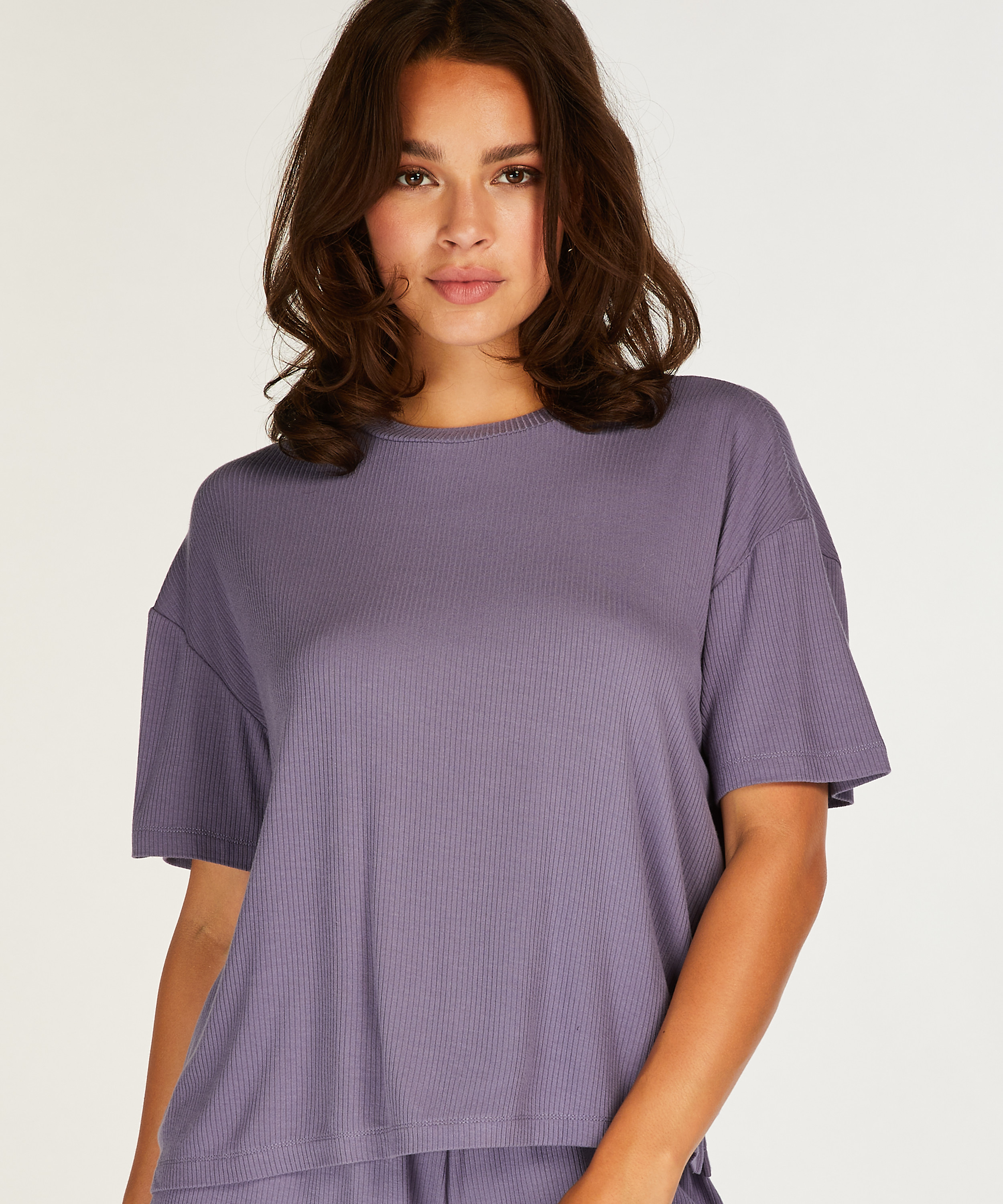 Rib Short-Sleeved Top, Purple, main