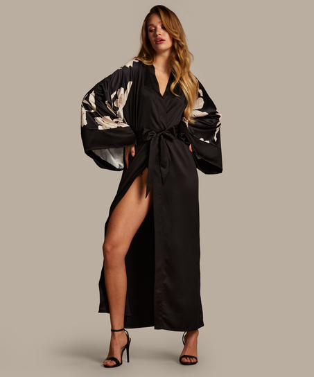 Bloom Satin Kimono, Black