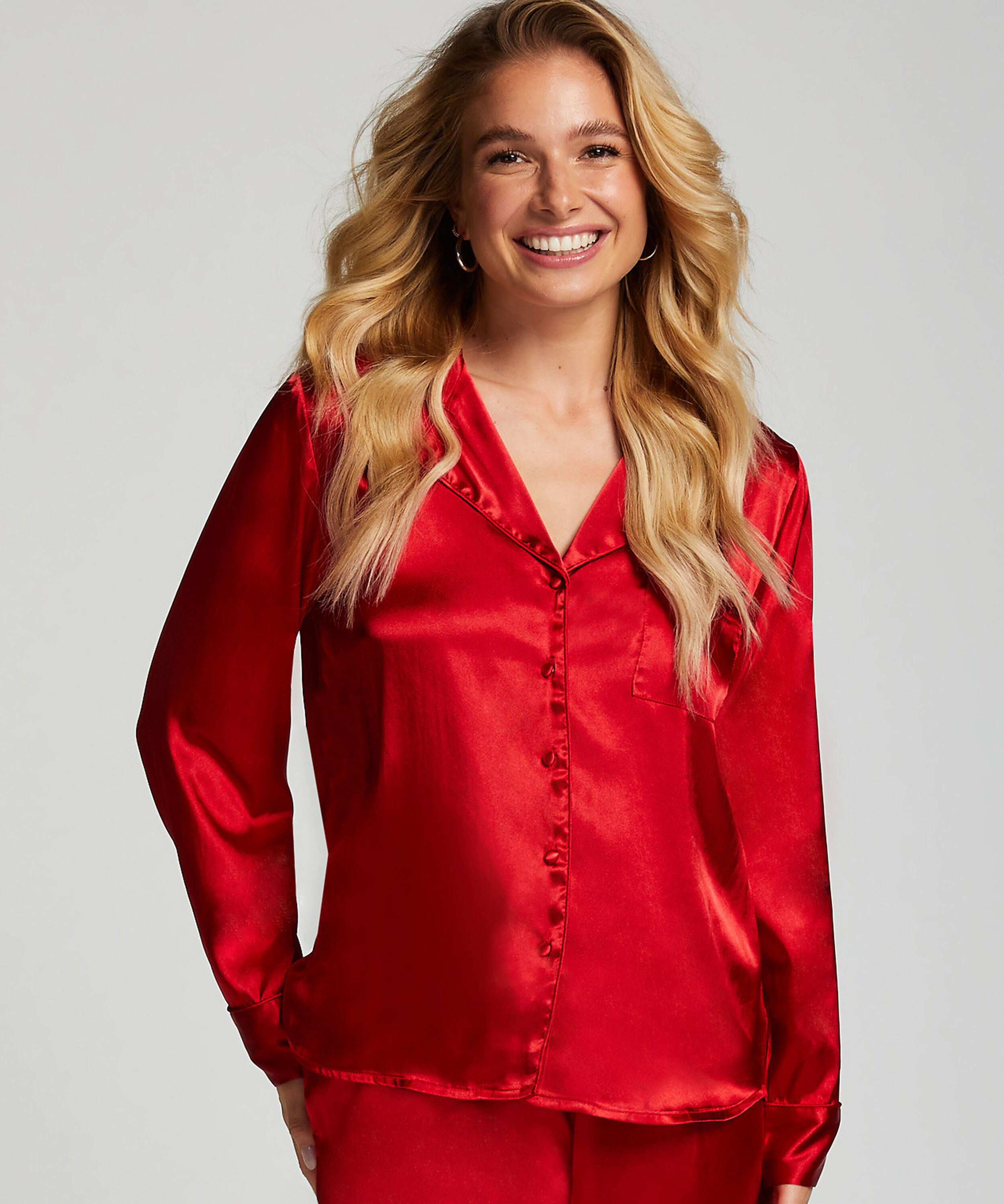 Satin Long-Sleeved Jacket, Red