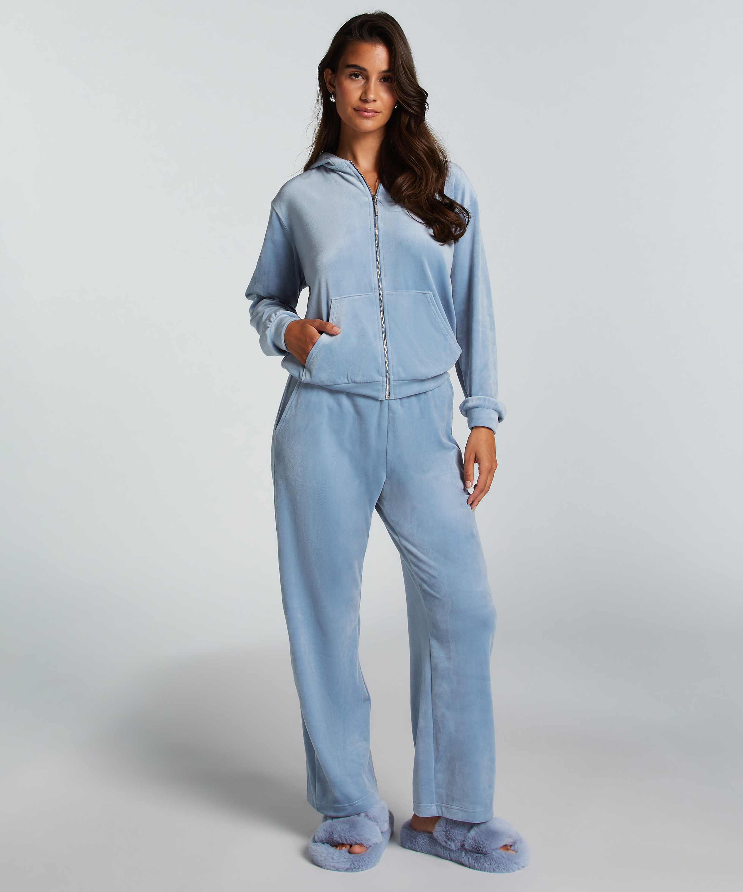 Velours Pyjama Pants, Blue, main