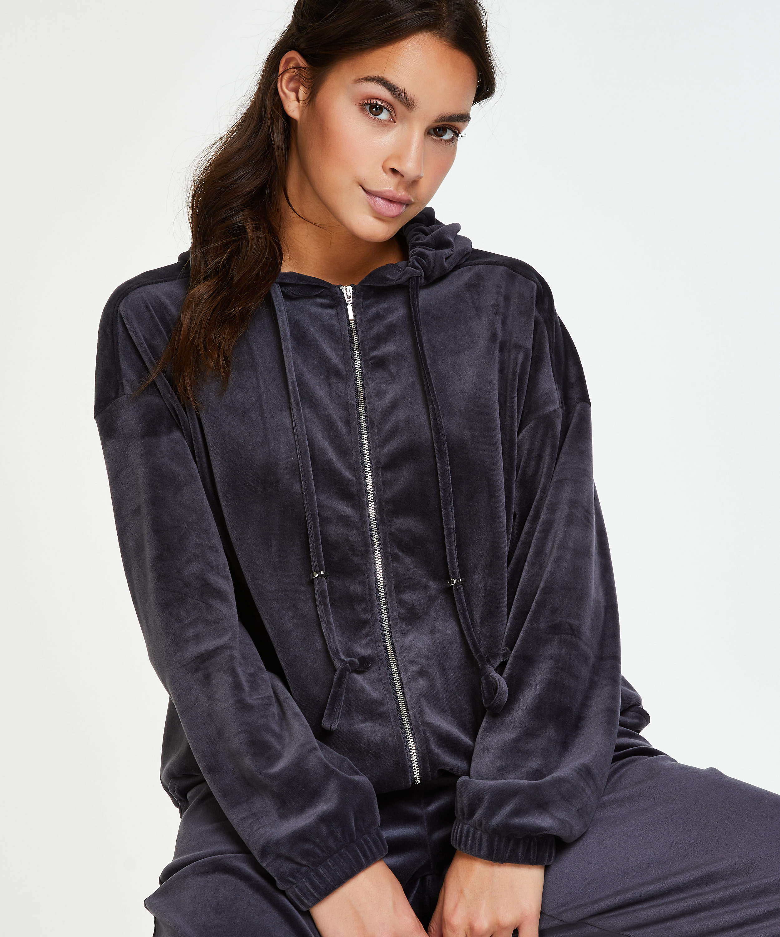 Velvet hoodie jacket, Grey, main