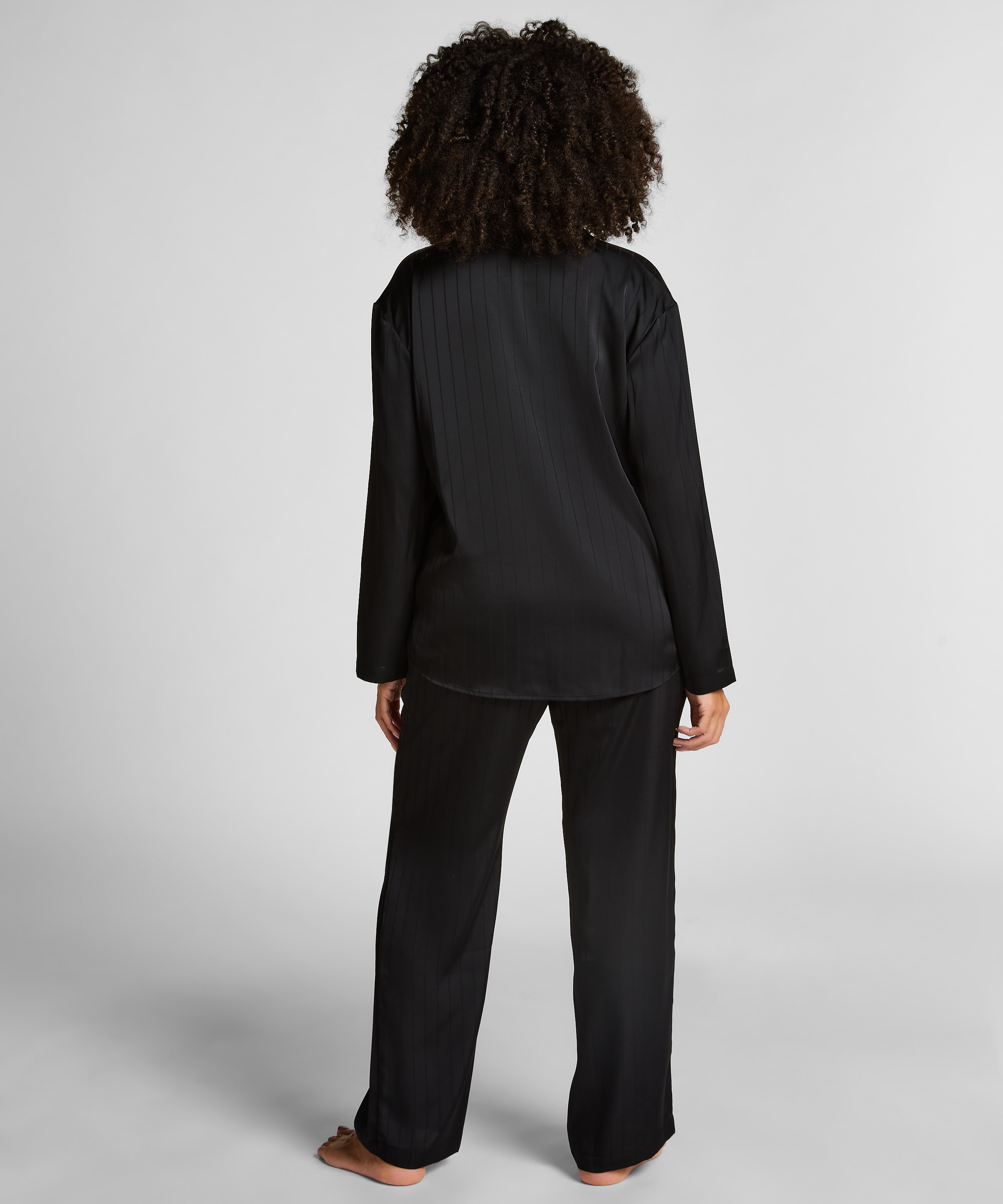 Satin Pinstripe Trousers, Black, main