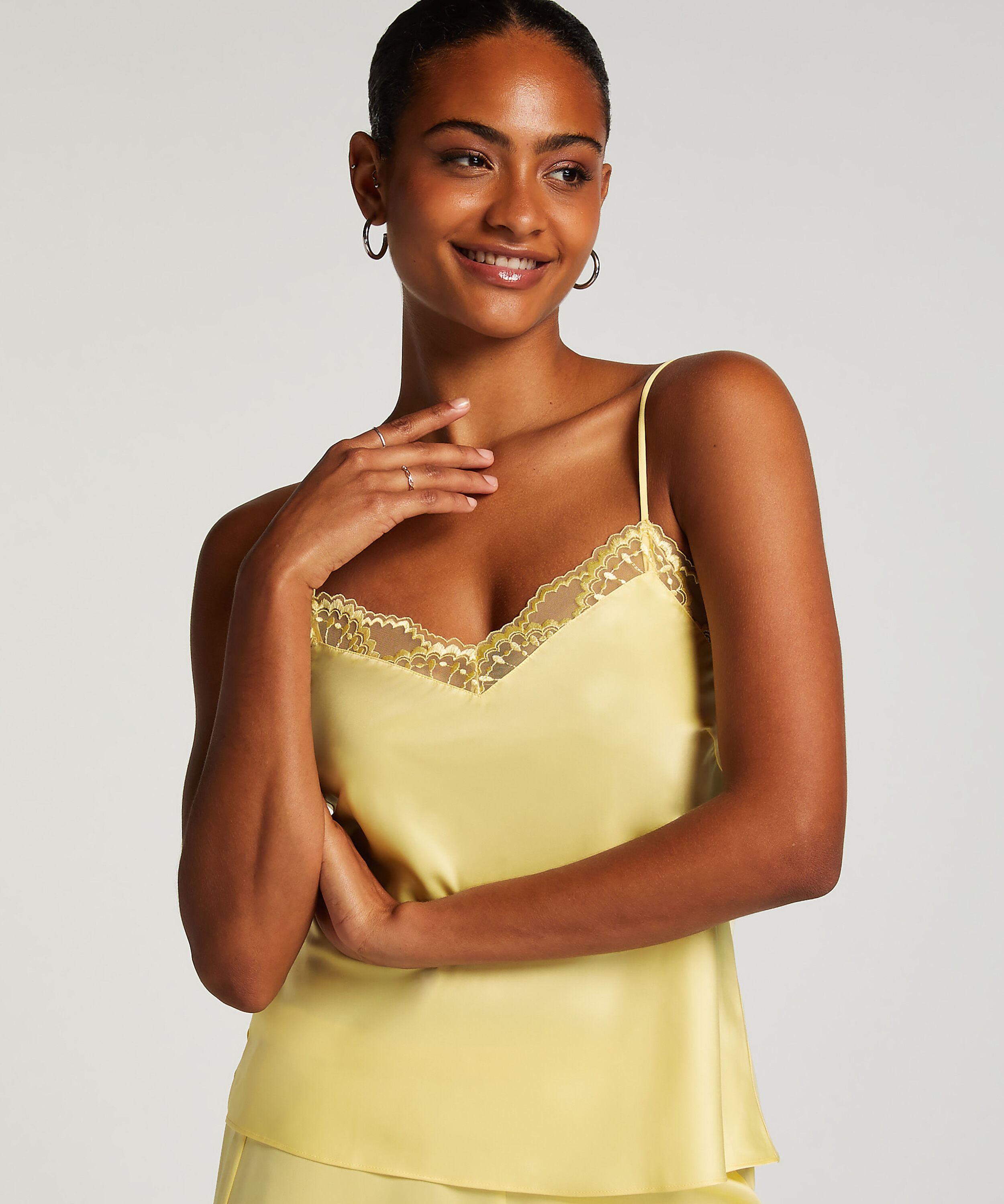 Satin Lace cami top, Yellow