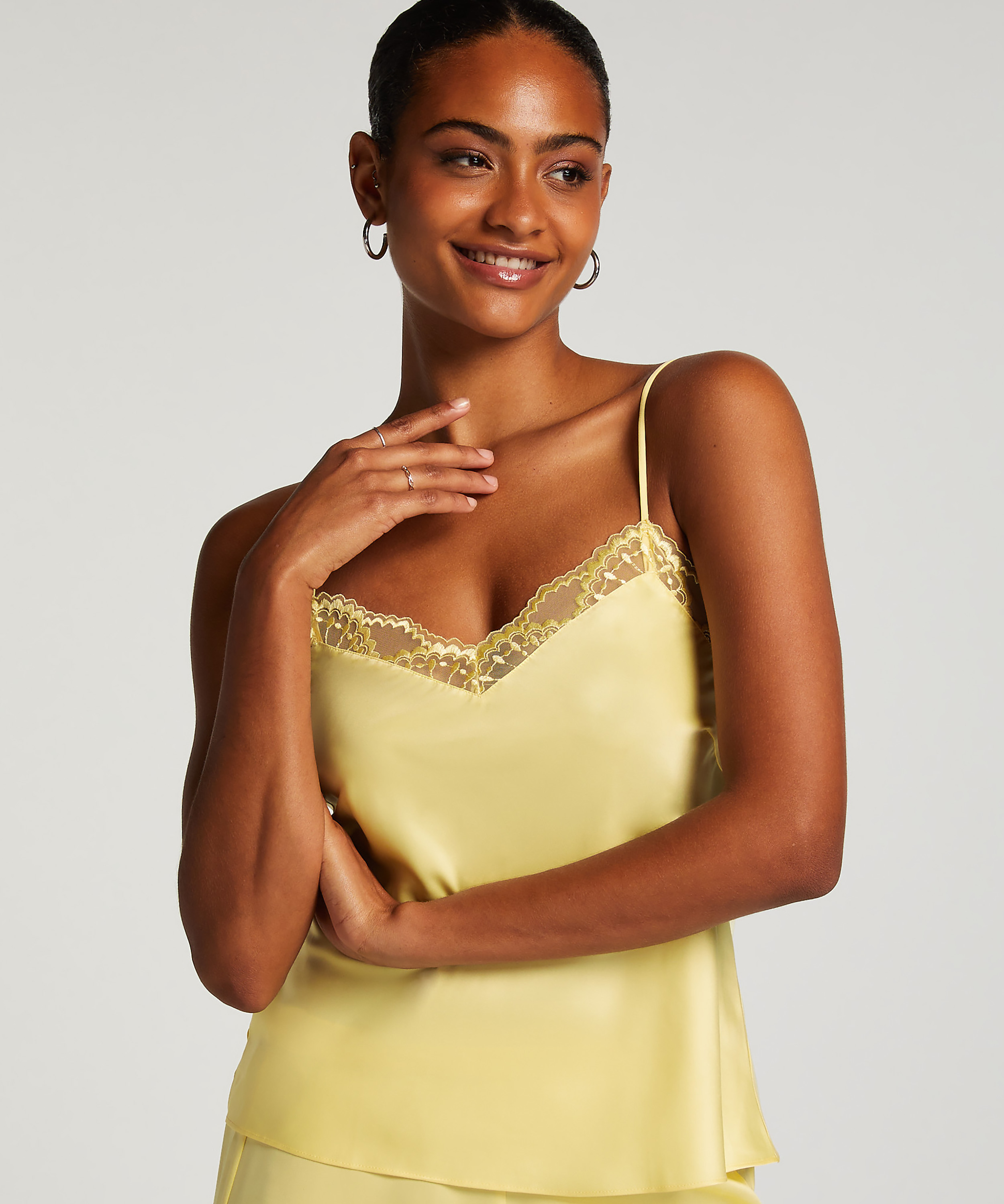 Satin Lace cami top, Yellow, main