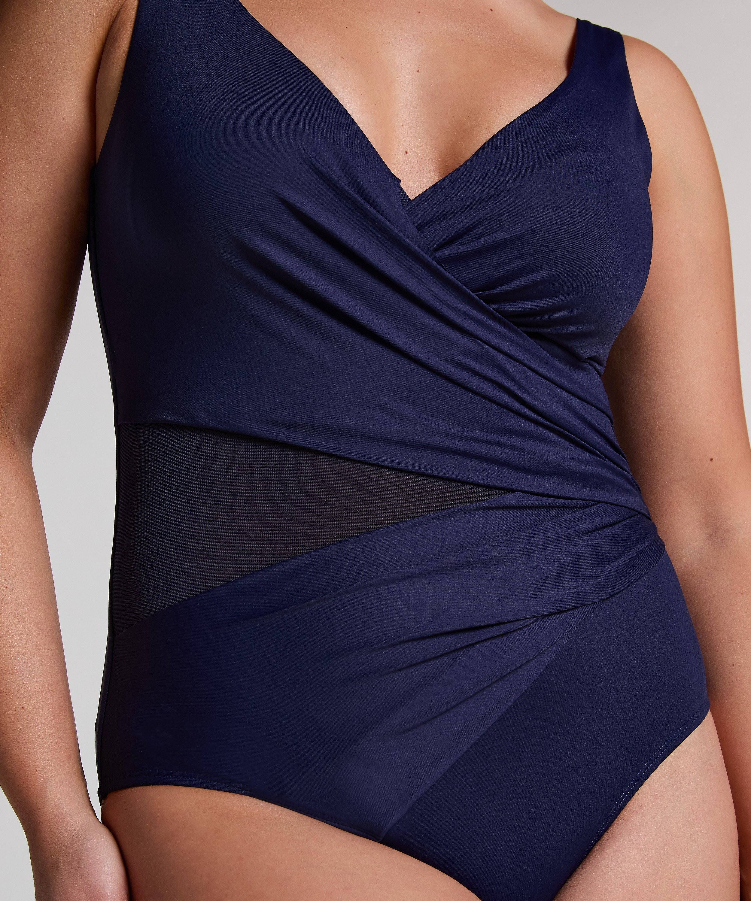 Shaping Shell Mesh Swimsuit, Blue, main