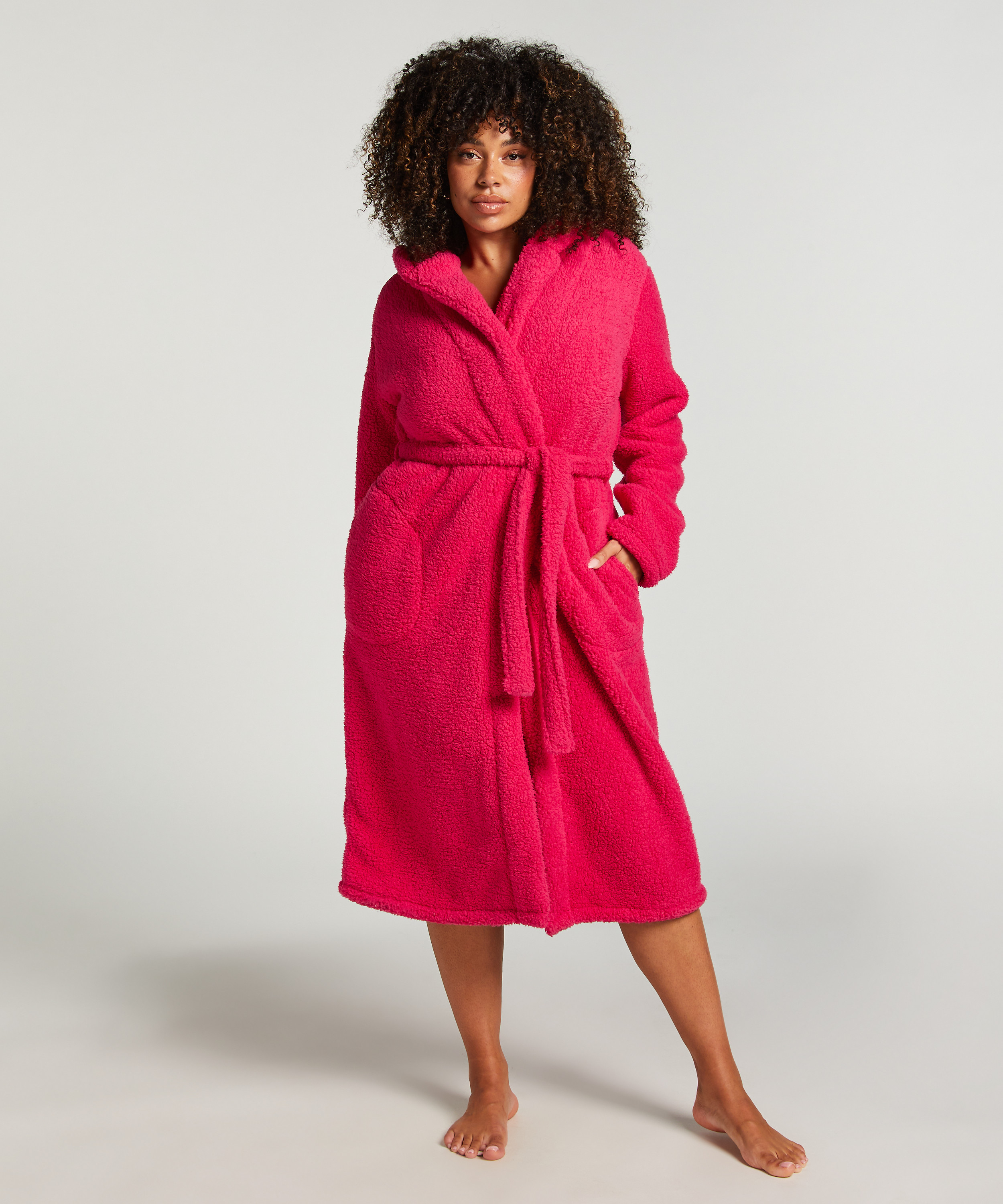 Fleece Bathrobe, Pink, main
