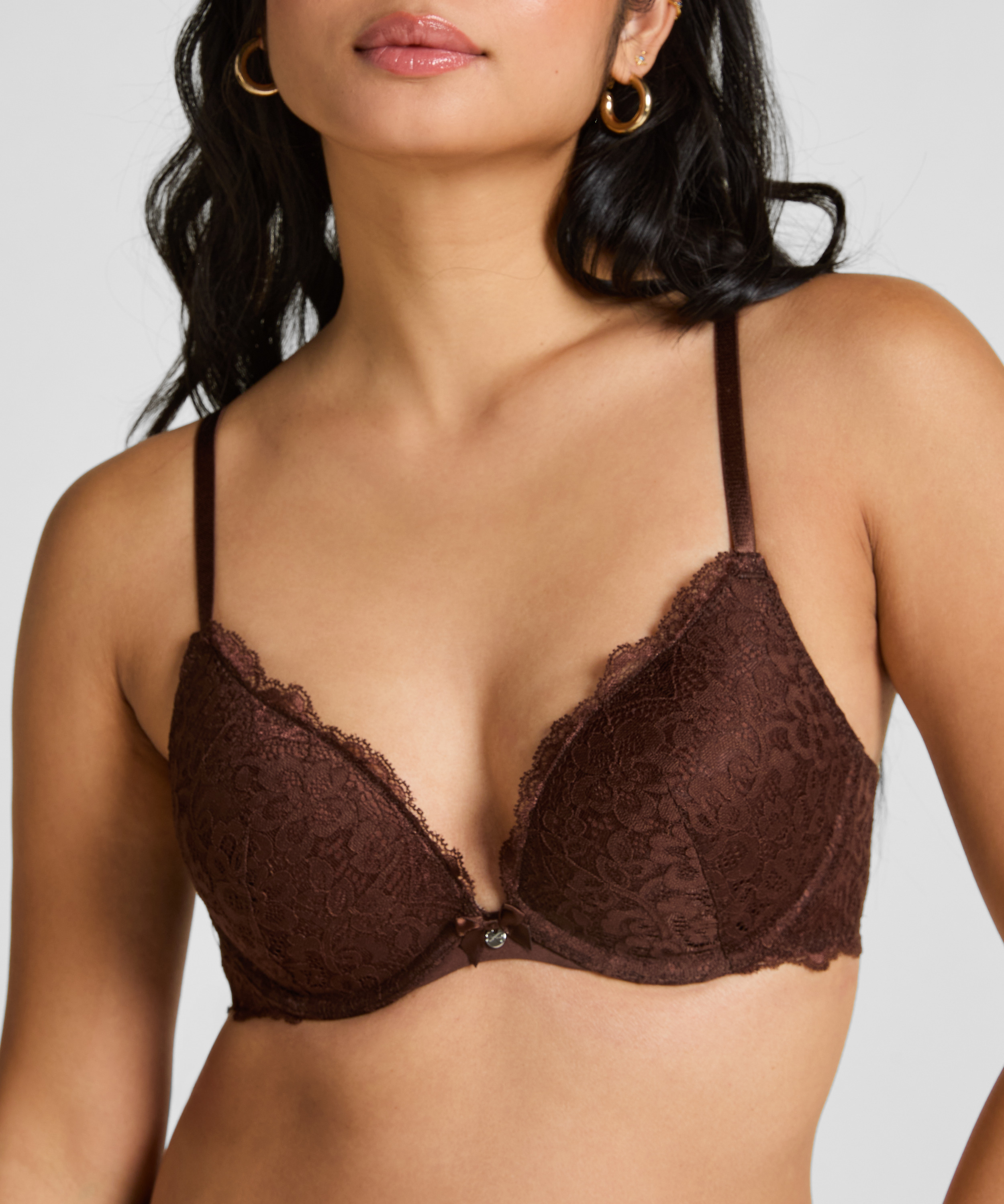 Marine Padded Underwired Push-Up Bra, Brown, main