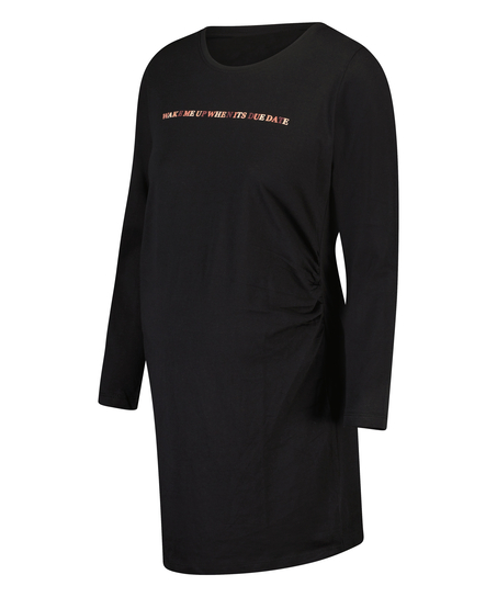 Maternity Long-Sleeved Nightshirt, Black