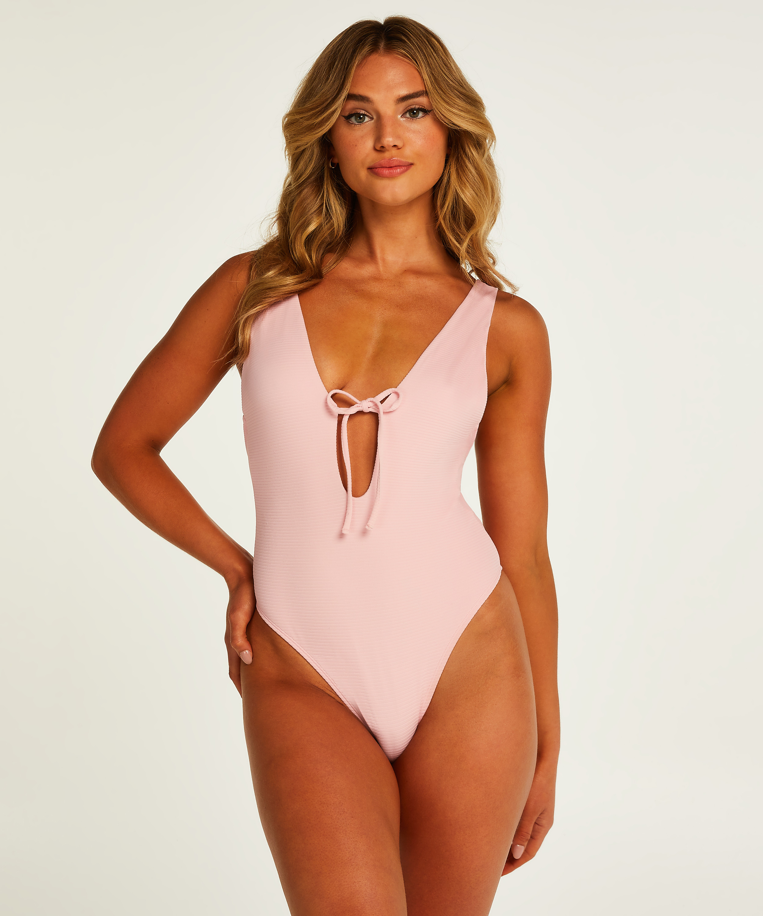Texture high swimsuit, Pink, main