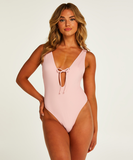 Texture high swimsuit, Pink