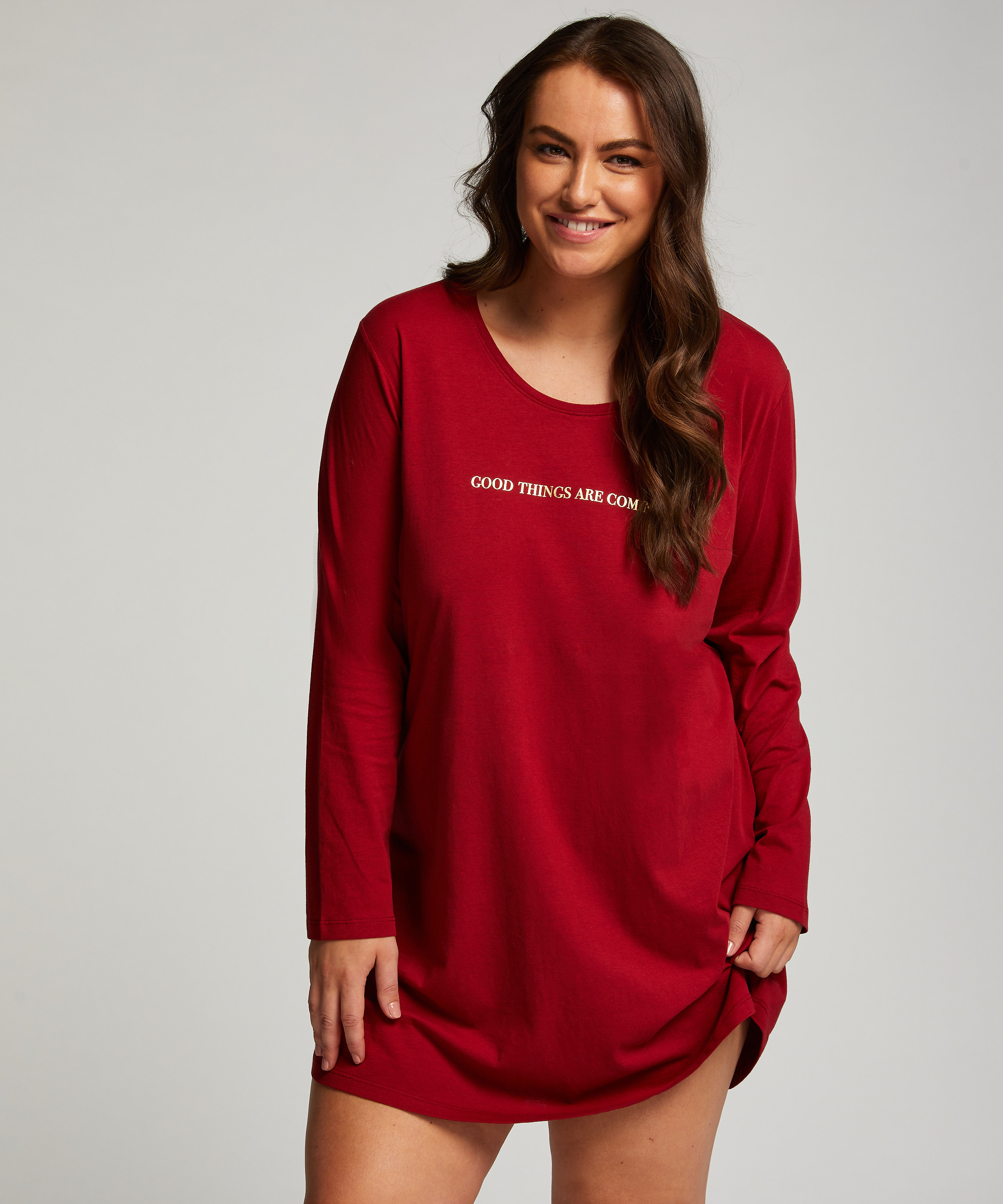 Round Neck Nightshirt, Red, main