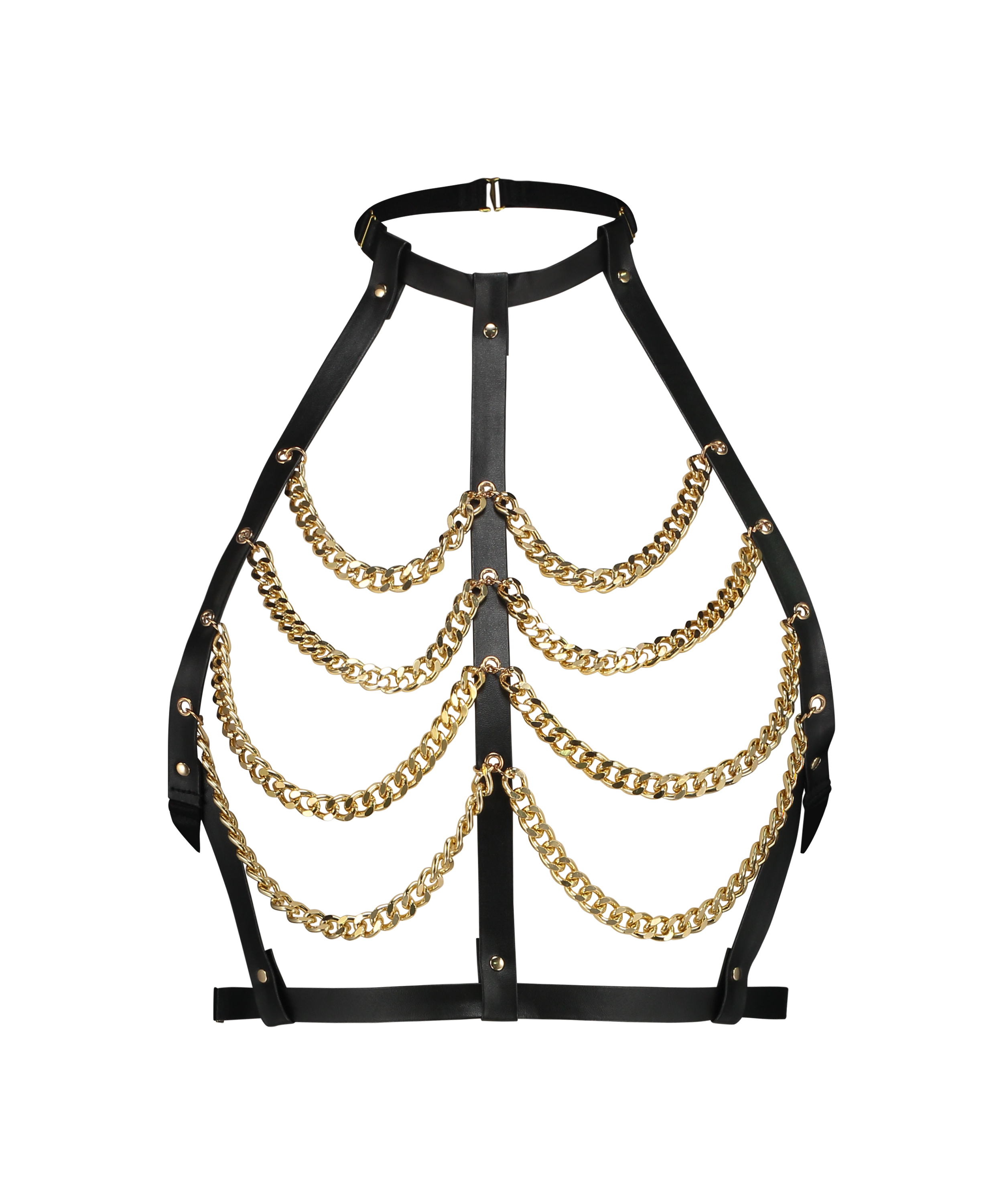 Faux Leather Chain Bralette, Black, main