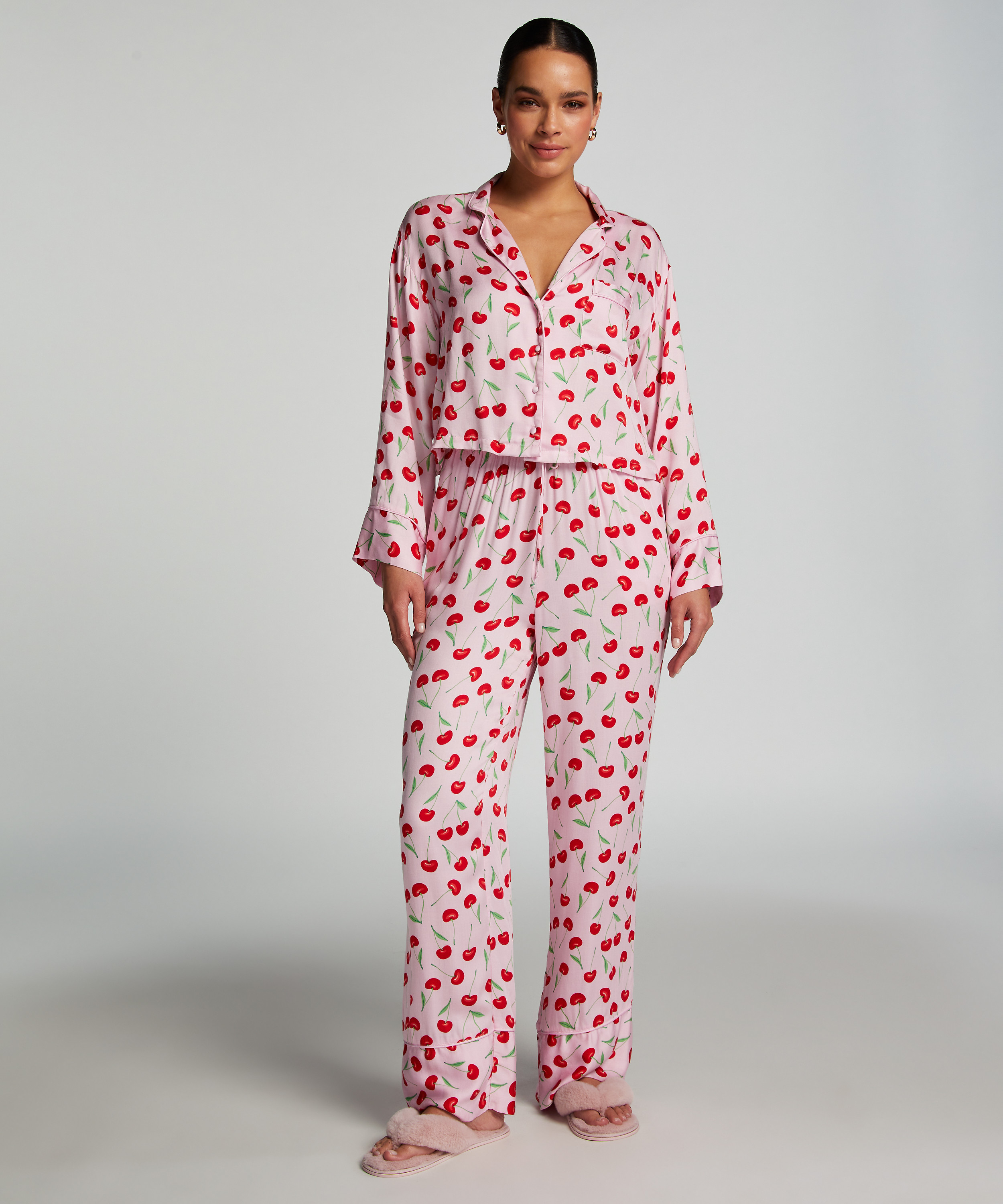 Twill Long-sleeved Pyjama Top, Pink, main