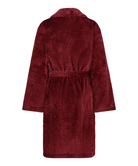Short Fleece Ribbed Bathrobe, Brown
