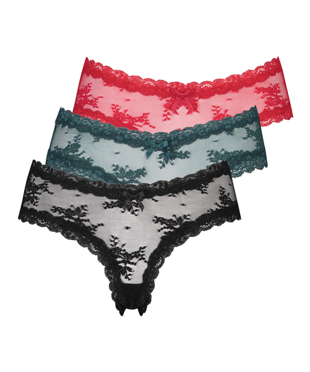 3 pairs Brazilian V-shape Mesh, Black