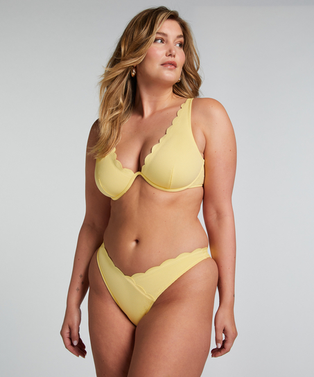 Scallop High-Leg Bikini Bottoms, Yellow