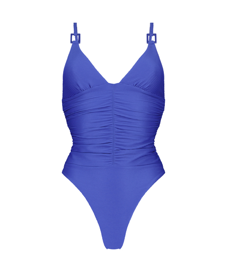 Rib Lagoon High-Cut Swimsuit, Blue