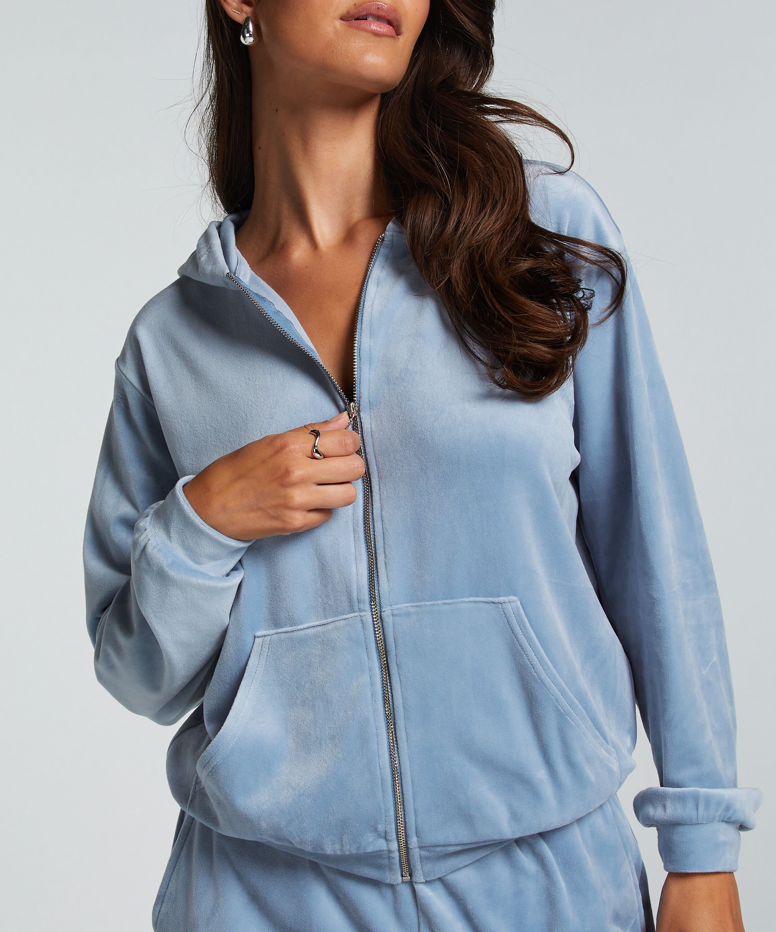 Velour hoodie jacket, Blue