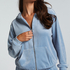 Velour hoodie jacket, Blue
