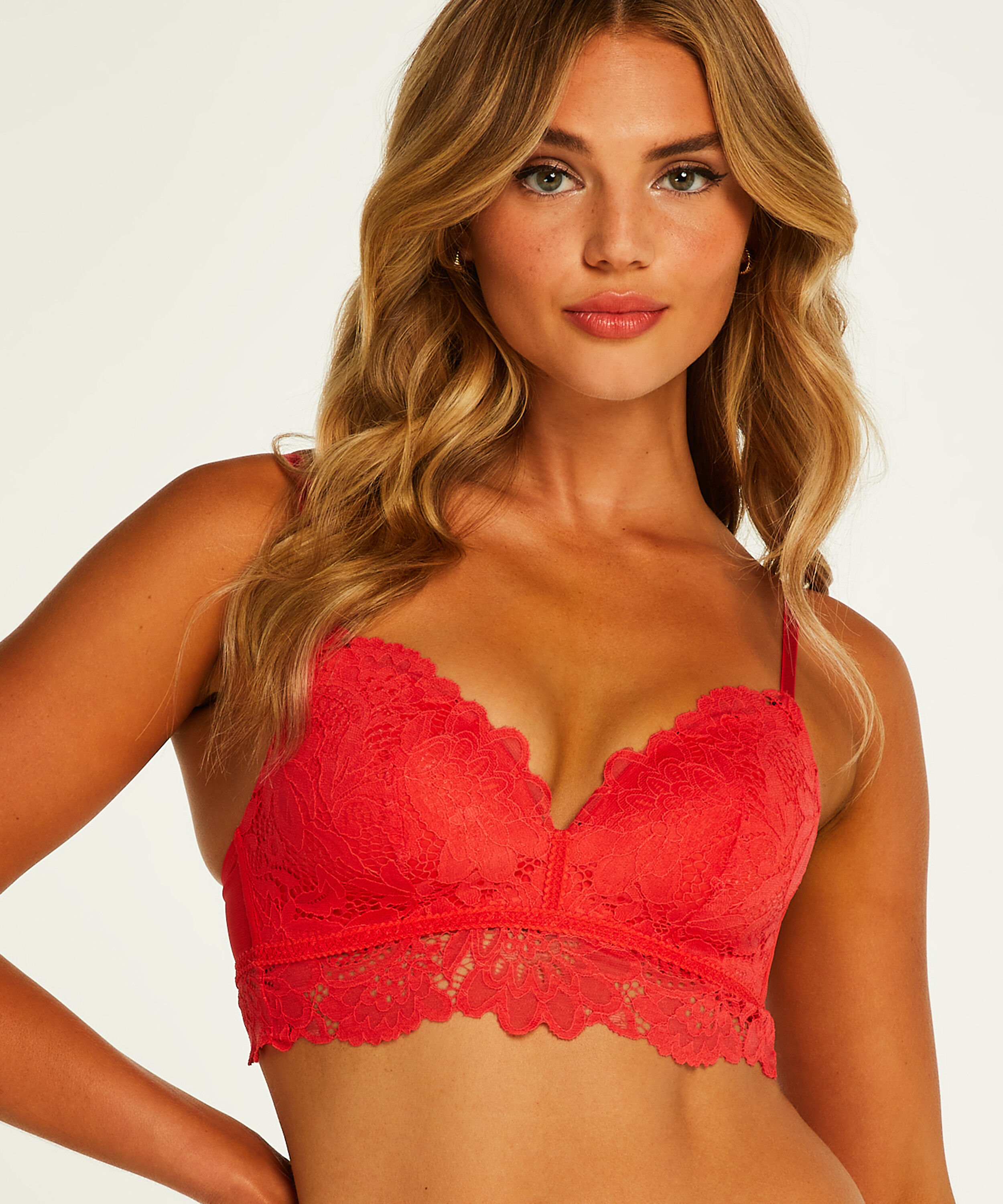 Shiloh Padded Non-wired Longline Bra, Red