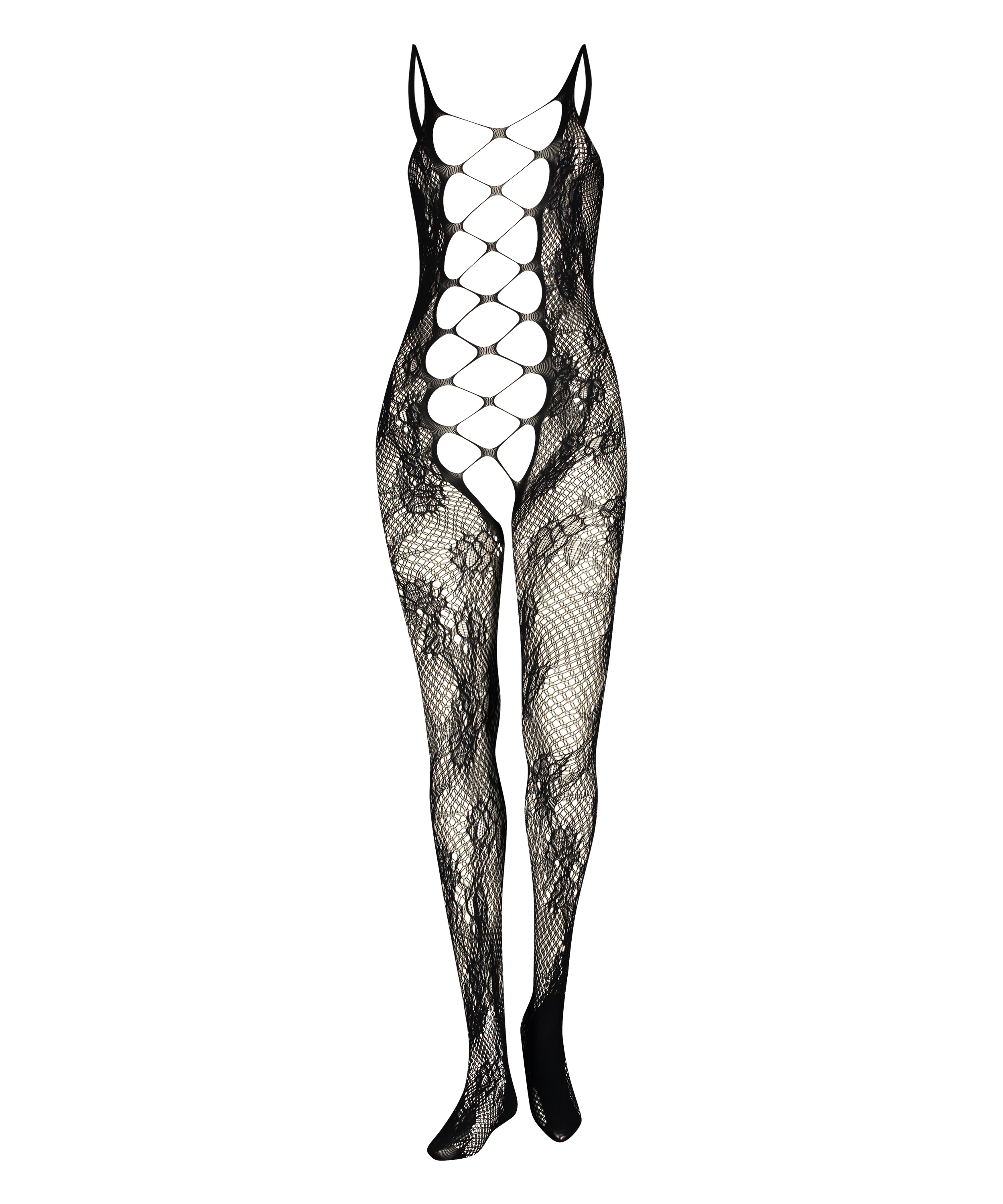 Private Open Lace Catsuit, Black, main